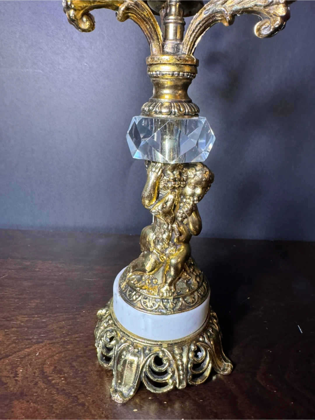 Vintage Gold Toned Candelabra with Crystal Accent - photo 2