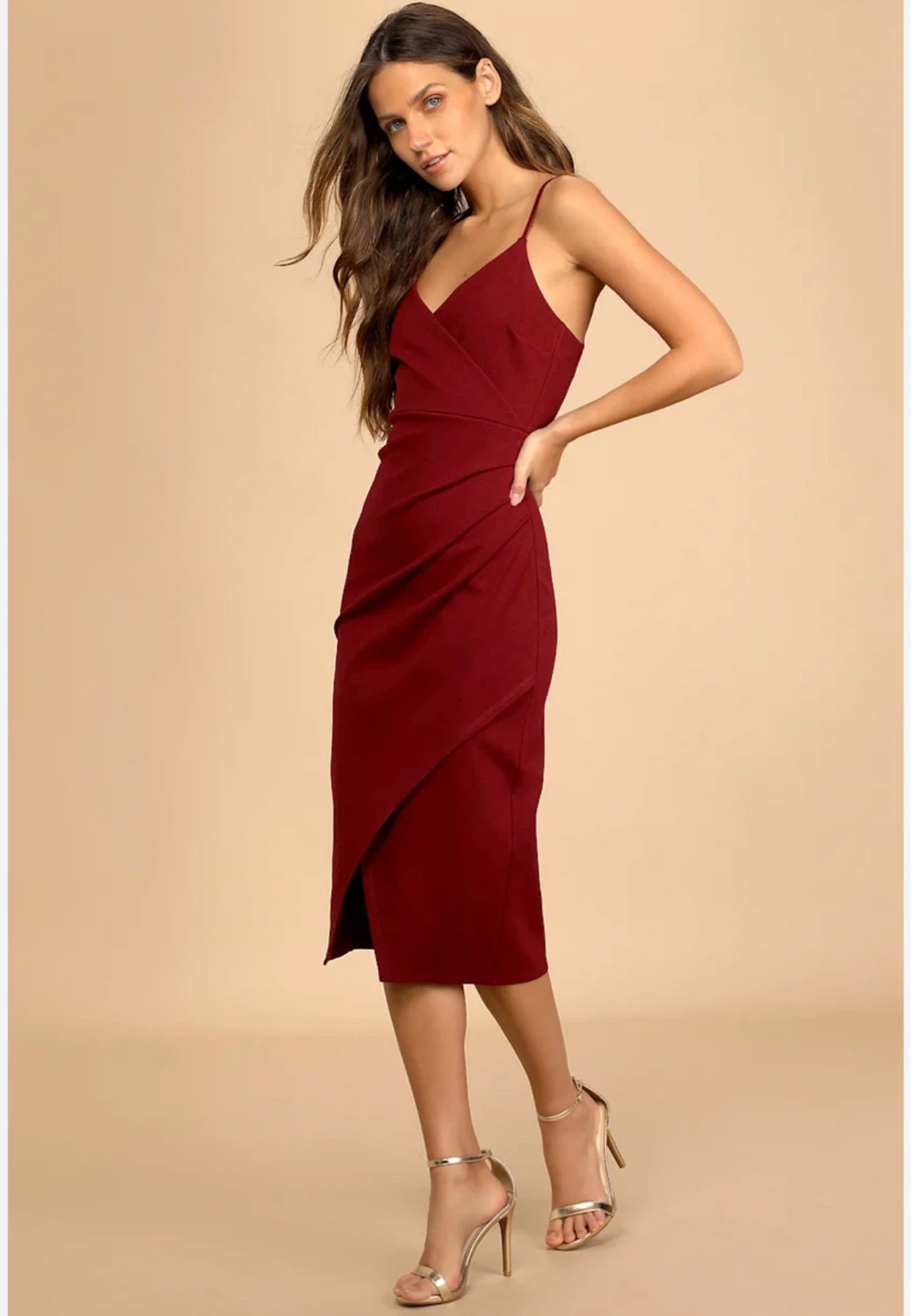 Red Spaghetti Strap Wrap Dress
