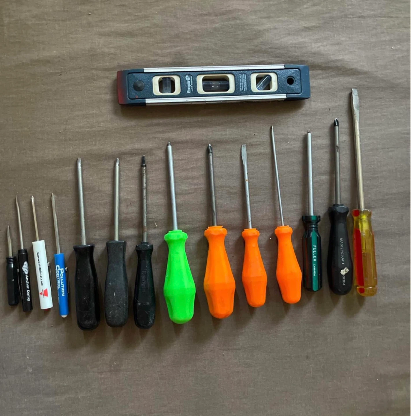 Assorted Screwdrivers and Level Tool Set
