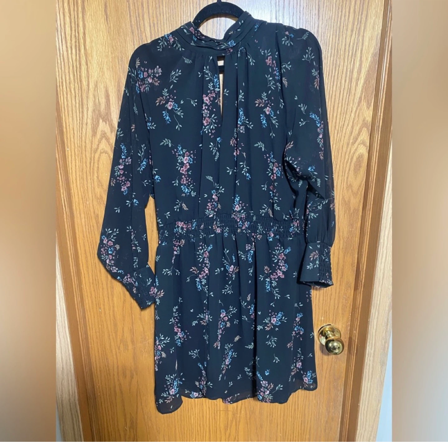 Floral high neck Long Sleeve Black with Pink & Blue Floral