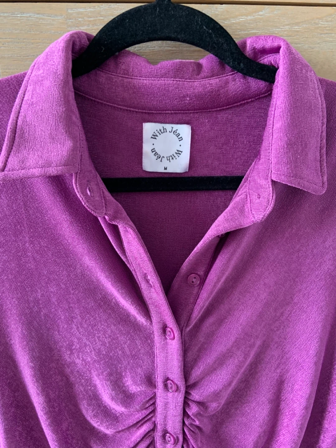 With Jean Ruched Button-Up Shirt Dress - Purple - Size M - photo 4