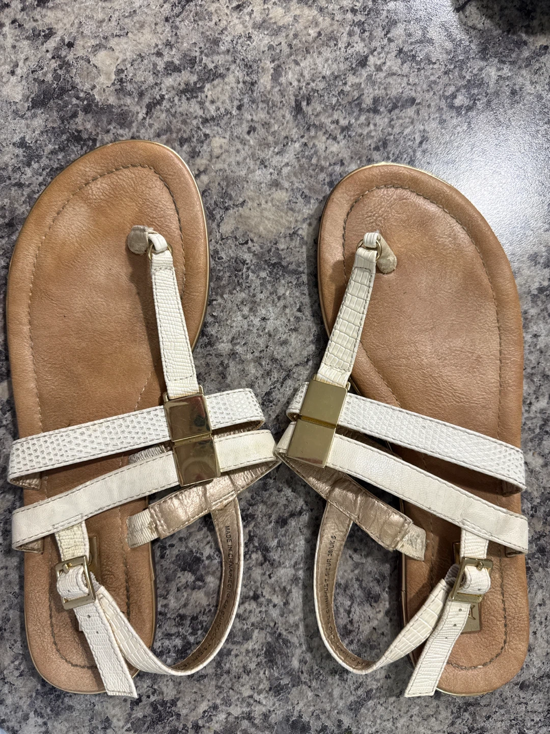White and Gold Strappy Sandals Size 7.5
