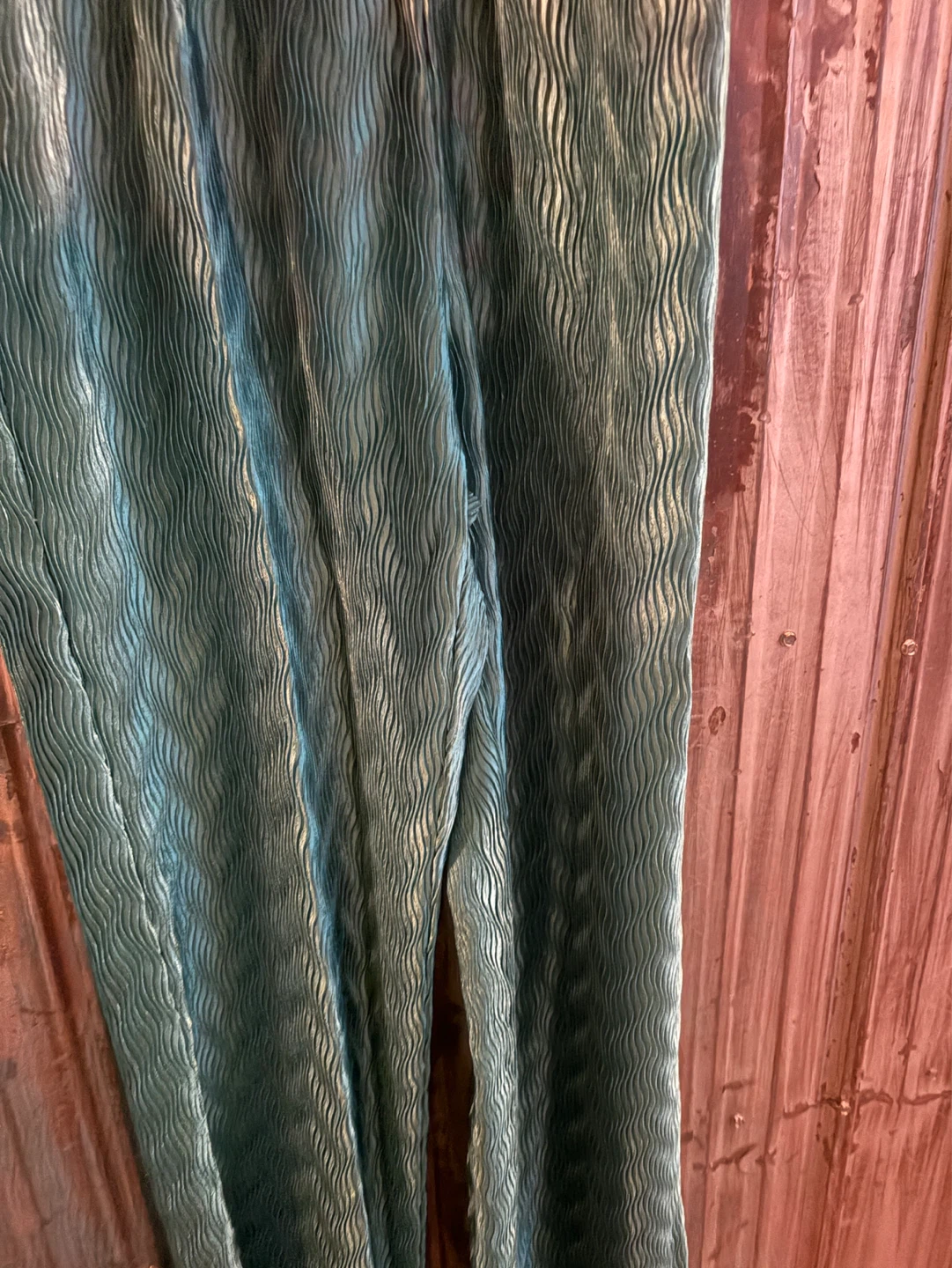 Teal Wave Pleat Button-Up Shirt with Matching Pants - photo 3