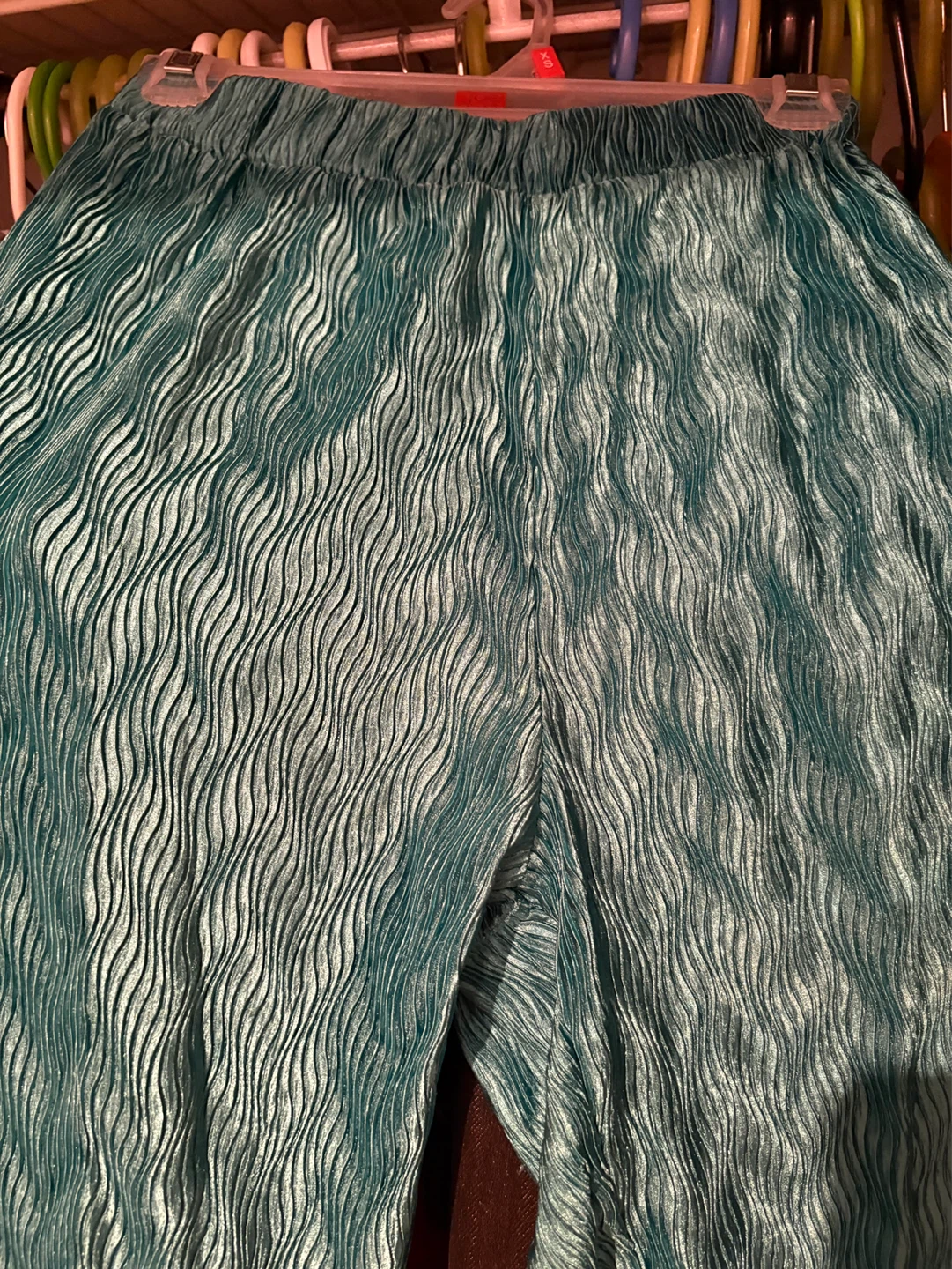 Teal Wave Pleat Button-Up Shirt with Matching Pants - photo 2