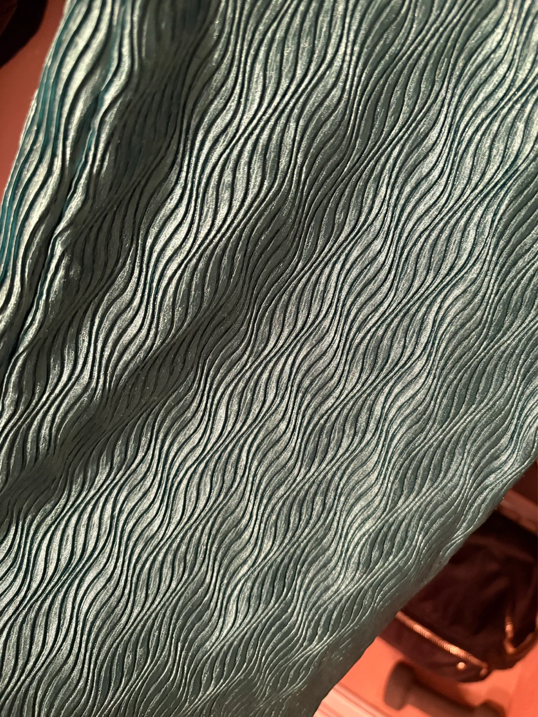 Teal Wave Pleat Button-Up Shirt with Matching Pants