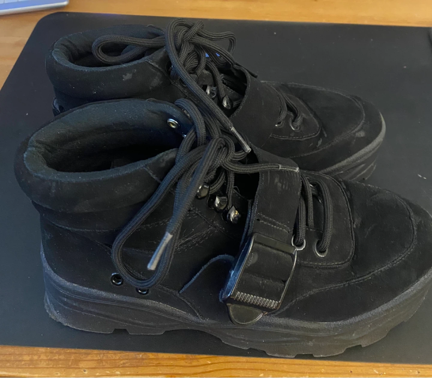 Black Suede Lace-Up Boots with Buckle Strap - photo 2
