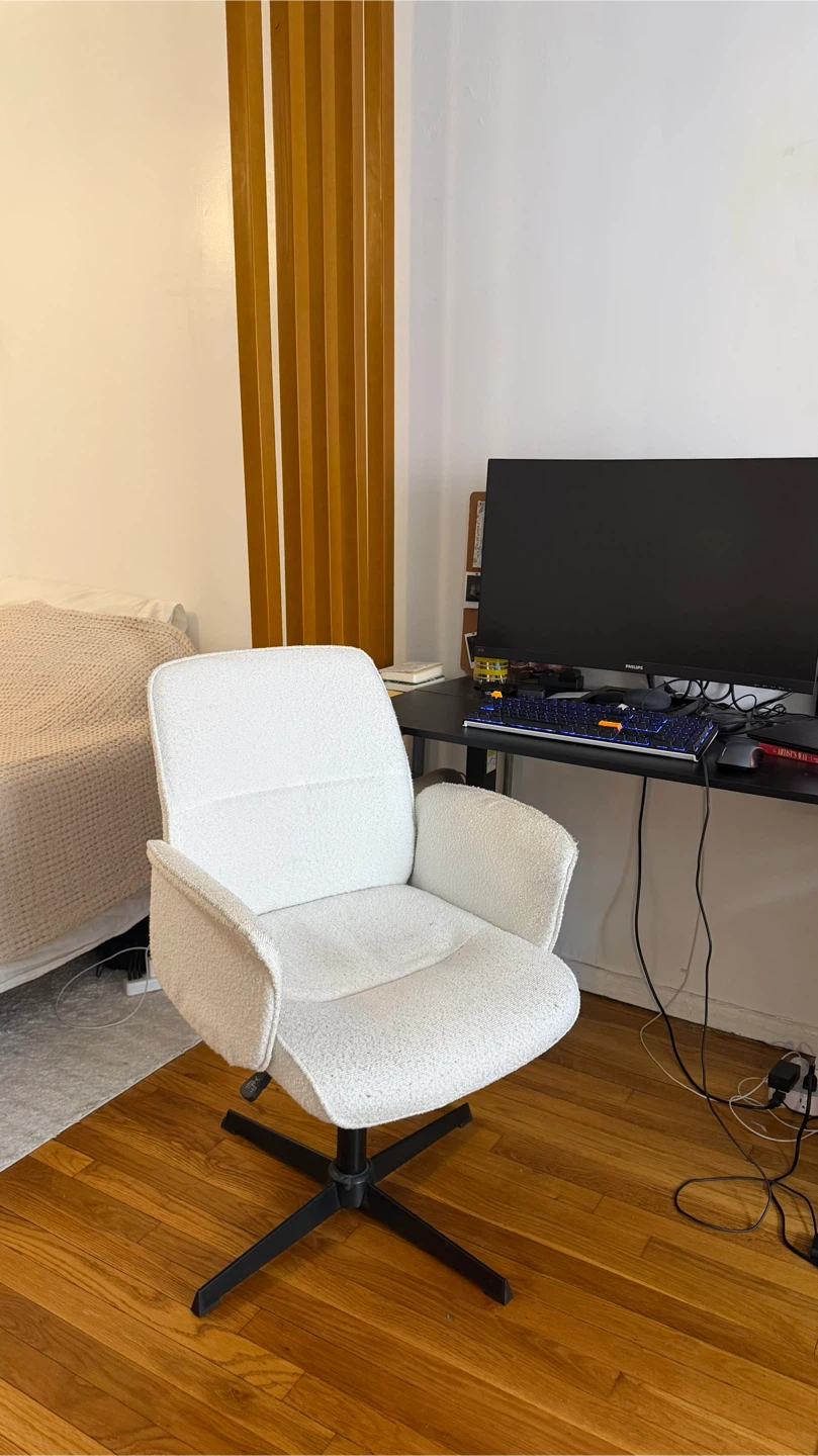 White Boucle Swivel Armchair