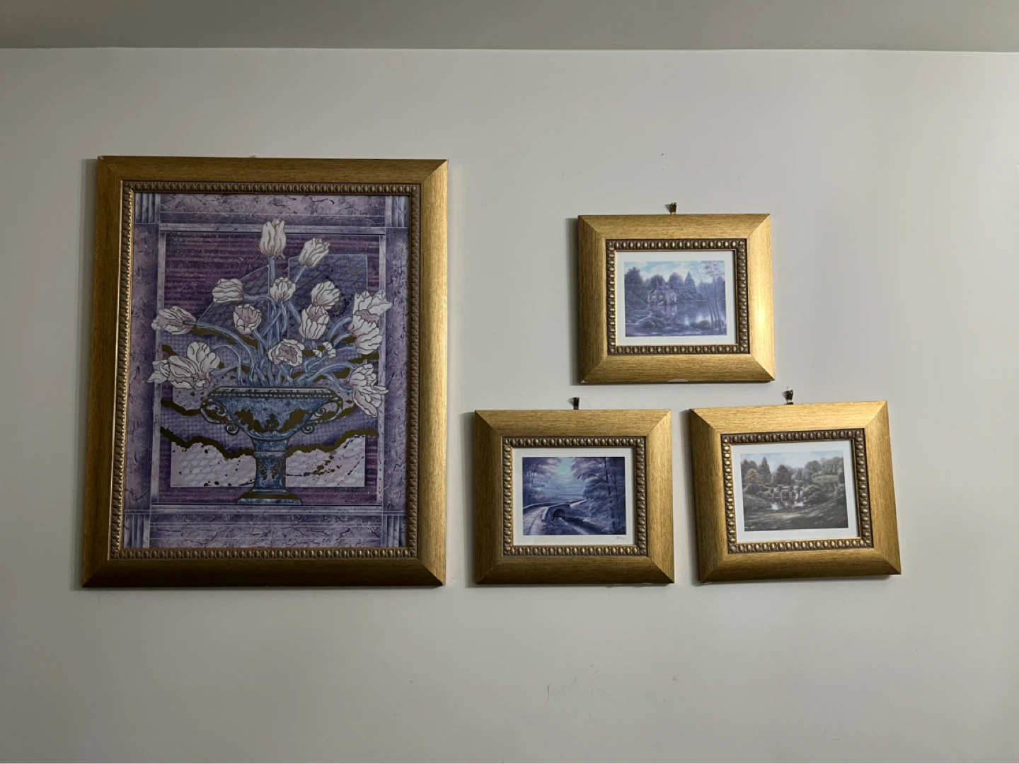 Set of 4 Framed Pictures - Floral and Landscape Scenes