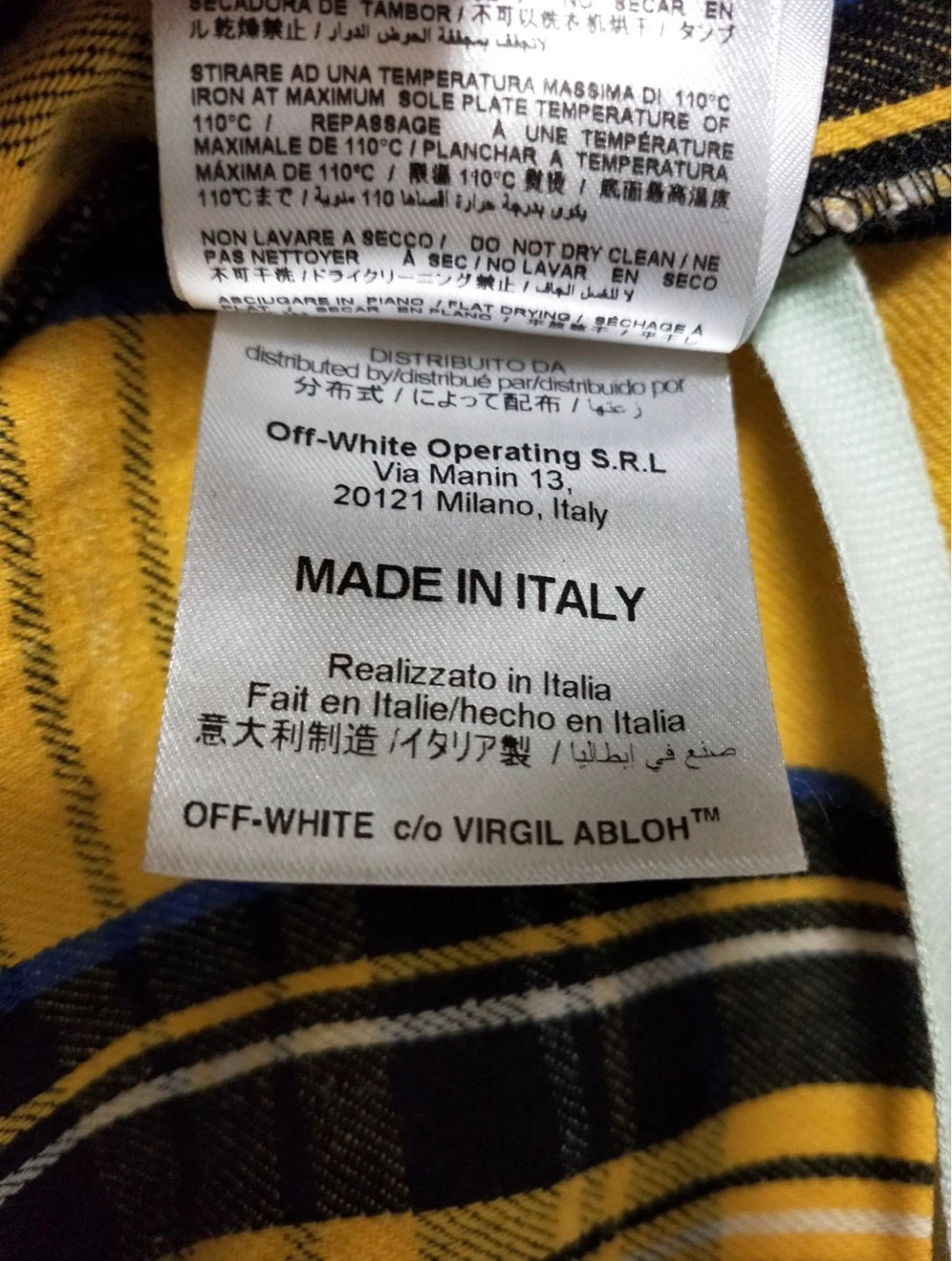OFF-WHITE c/o VIRGIL ABLOH Yellow Plaid Flannel Shirt XS - photo 2