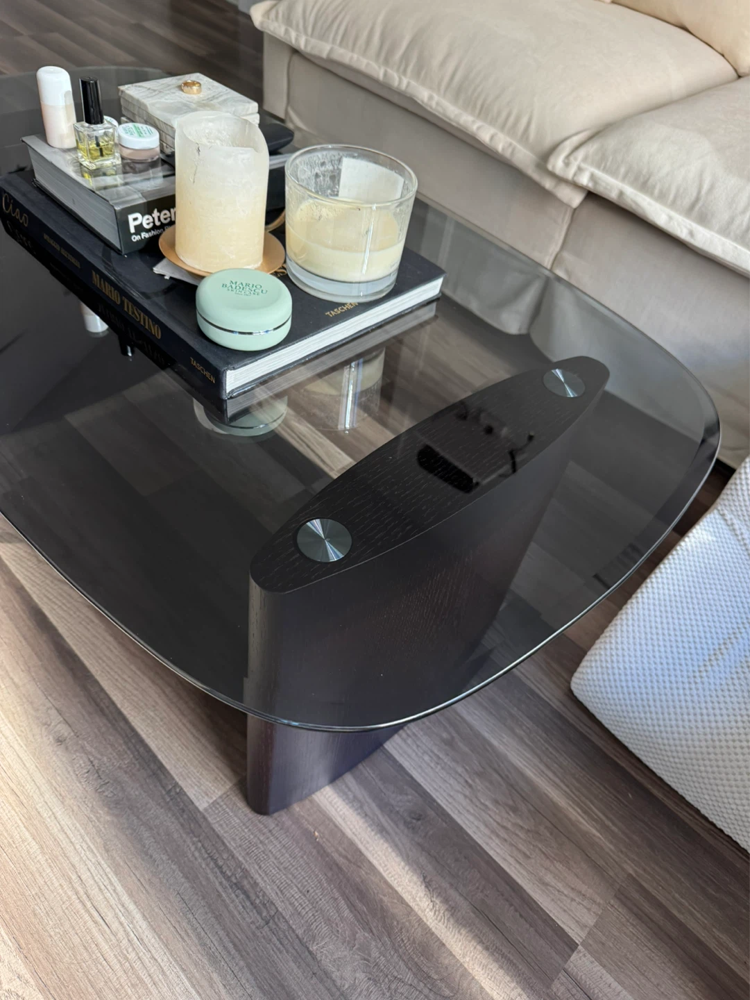 Modern Glass Coffee Table with Wood Base - photo 3
