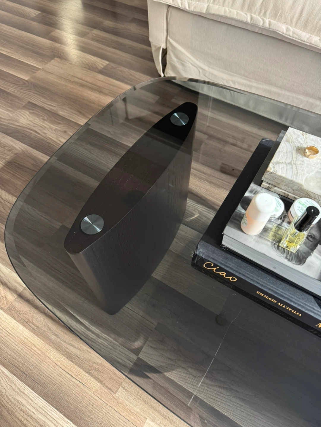 Modern Glass Coffee Table with Wood Base - photo 5