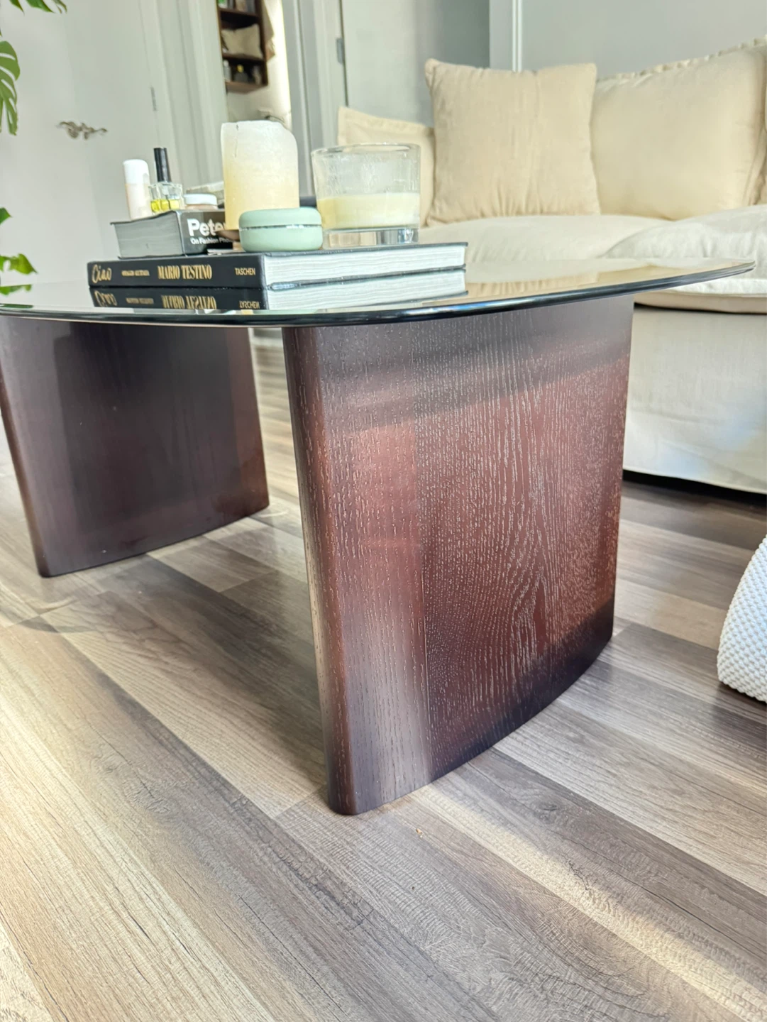 Modern Glass Coffee Table with Wood Base - photo 2