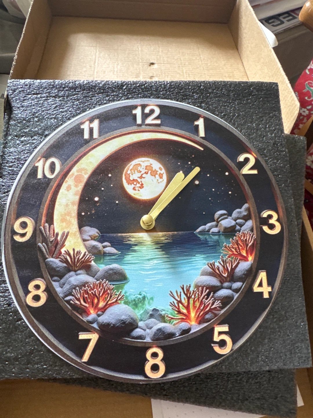 Wall Clock Moon and Ocean Scene