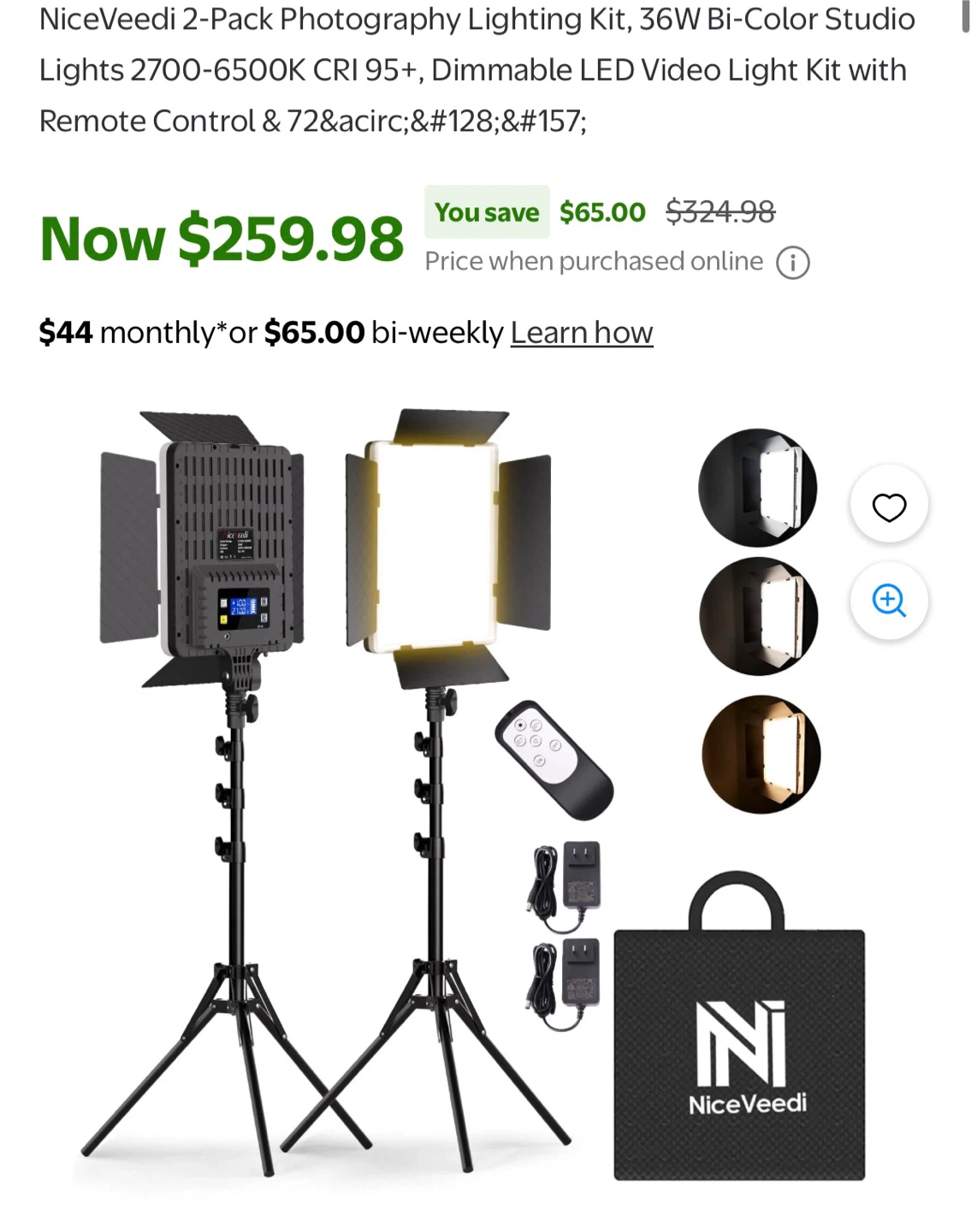 NiceVeedi 2-Pack LED Photography Lighting Kit