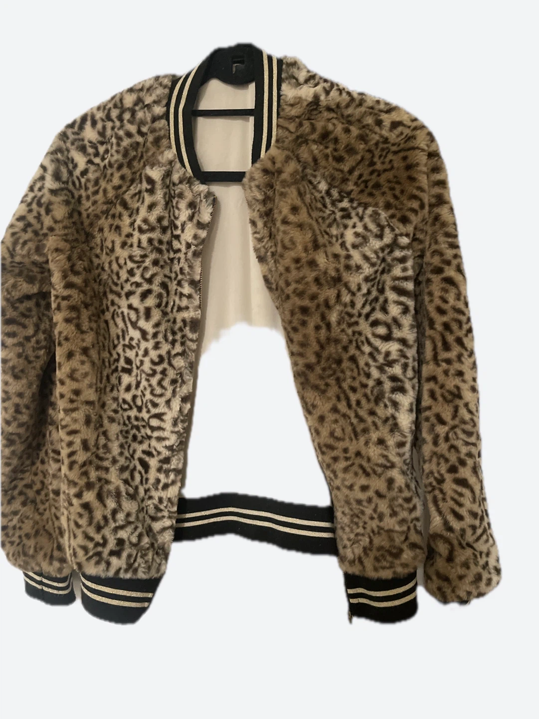 Faux Fur Leopard Print Bomber Jacket