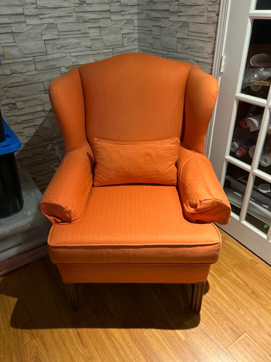 Orange Wingback Accent Chair with Pillow