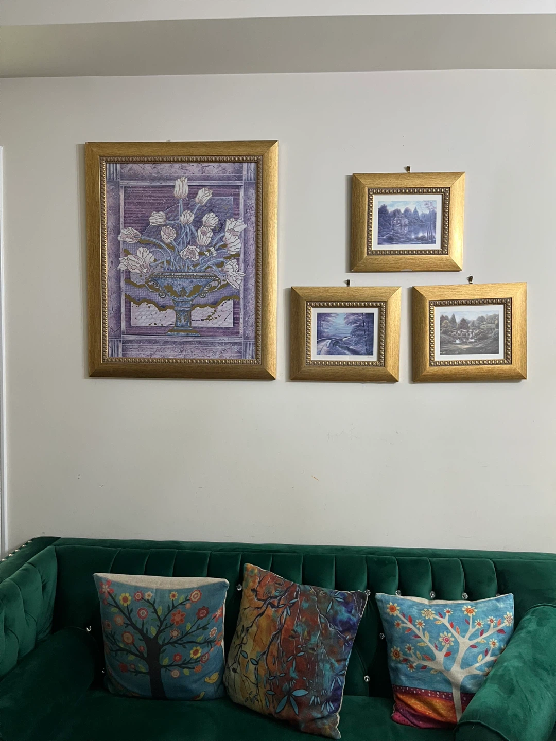 Set of 4 Framed Pictures - Floral and Landscape Scenes - photo 2