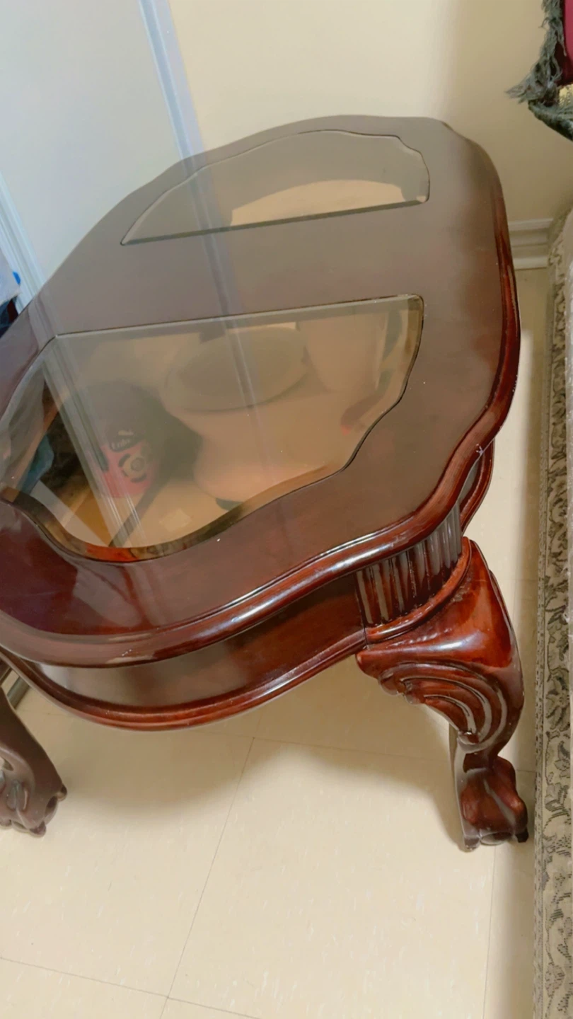 Wooden Coffee Table with Glass Top