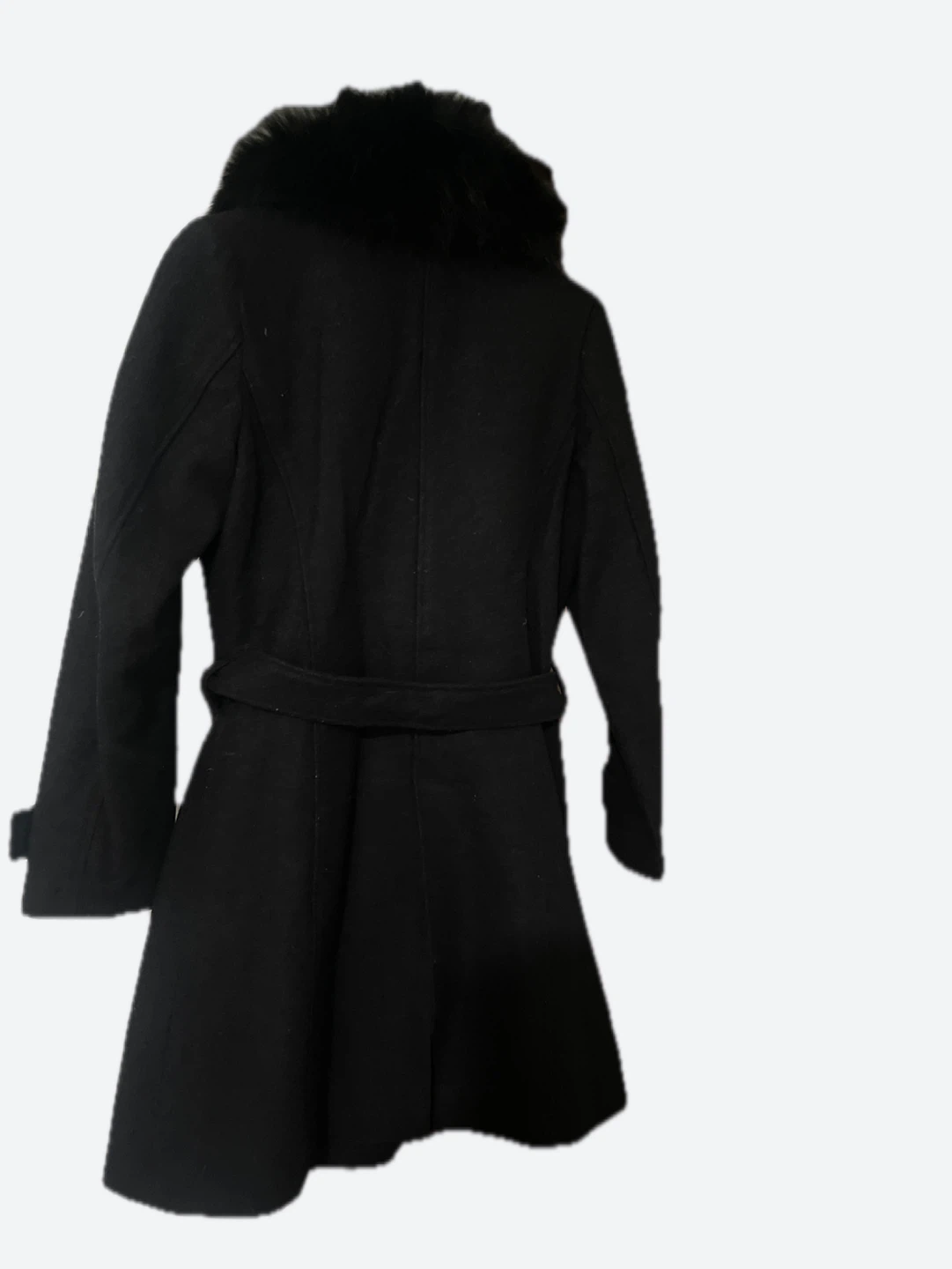 Black Wool Blend Coat with Faux Fur Collar - photo 3