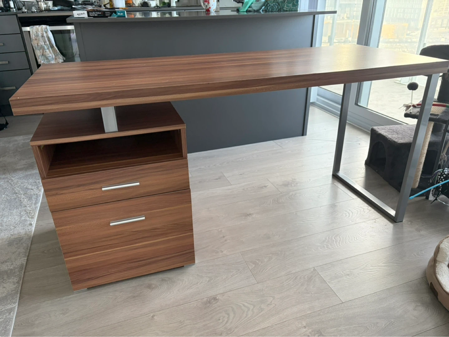 Brown Wood Desk with Drawers