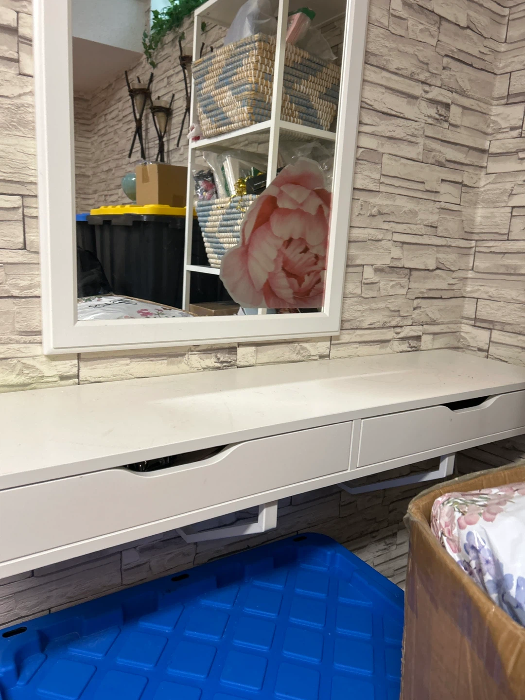 White Floating Desk with Drawers