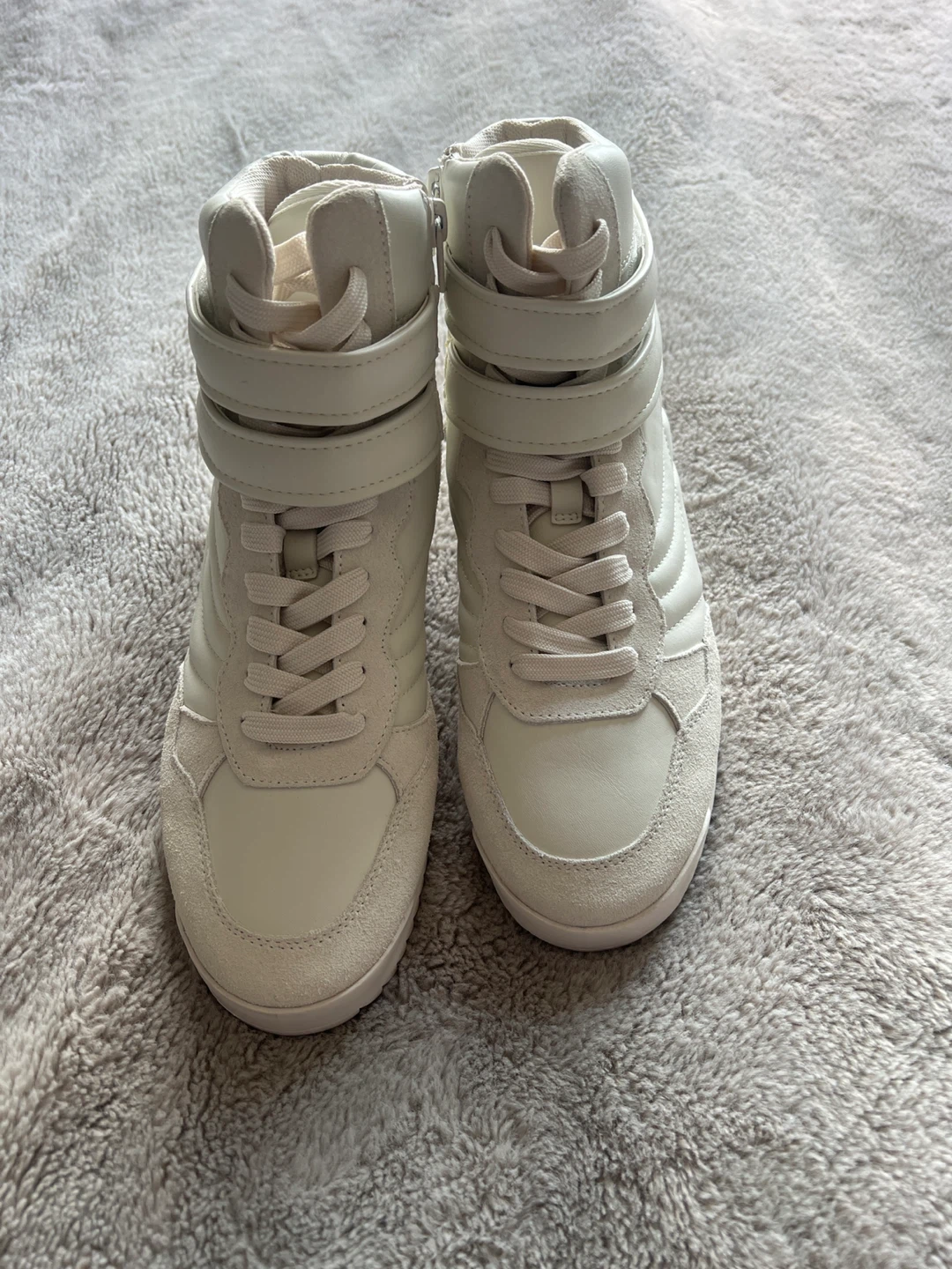 Steve Madden White Wedge Sneakers High Top Zip Lace Up - photo 2