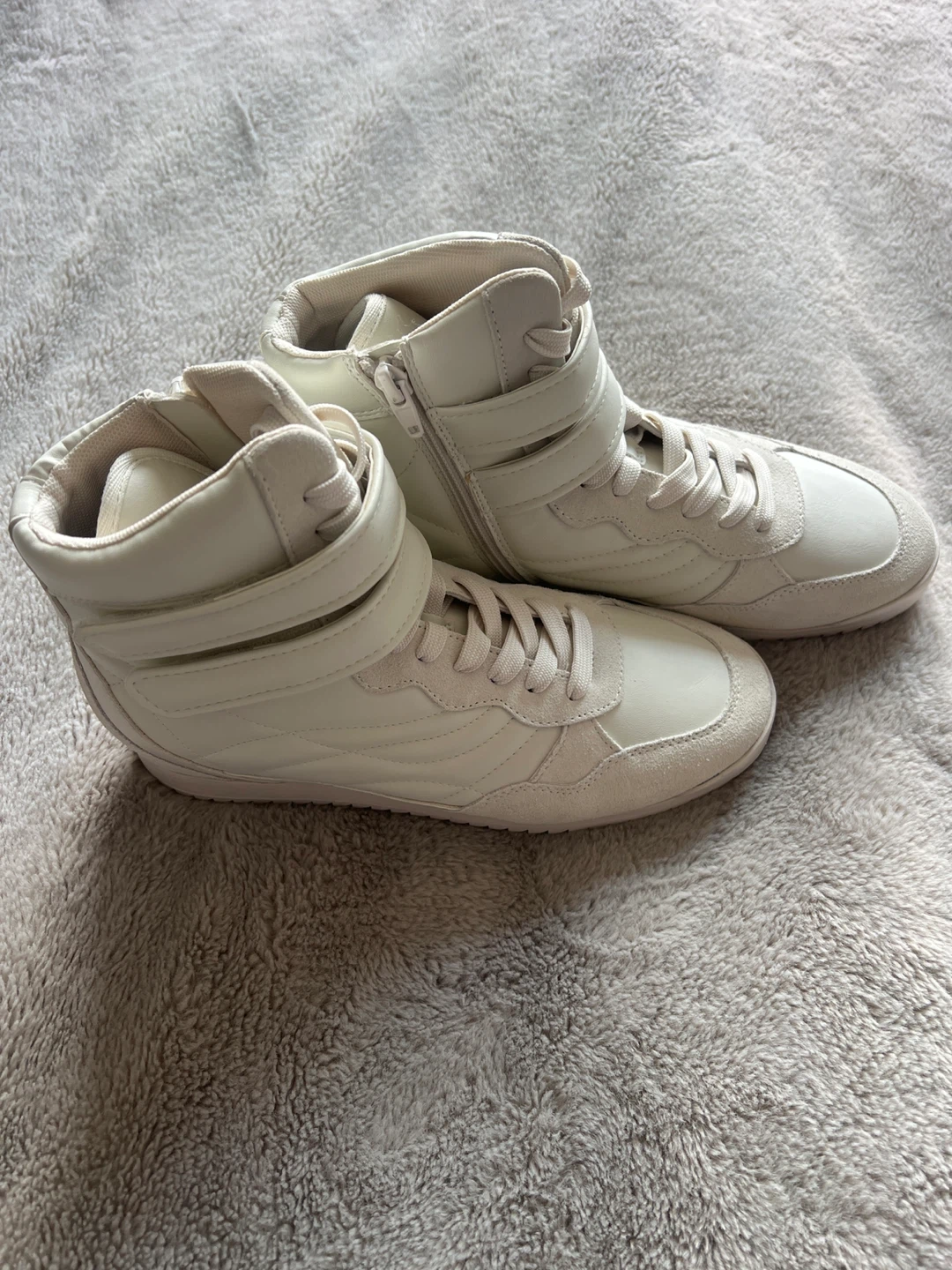 Steve Madden White Wedge Sneakers High Top Zip Lace Up - photo 3