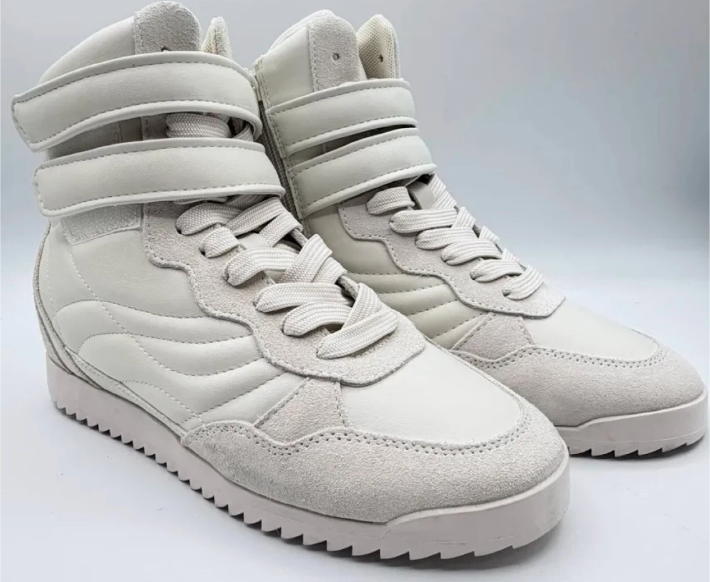 Steve Madden White Wedge Sneakers High Top Zip Lace Up