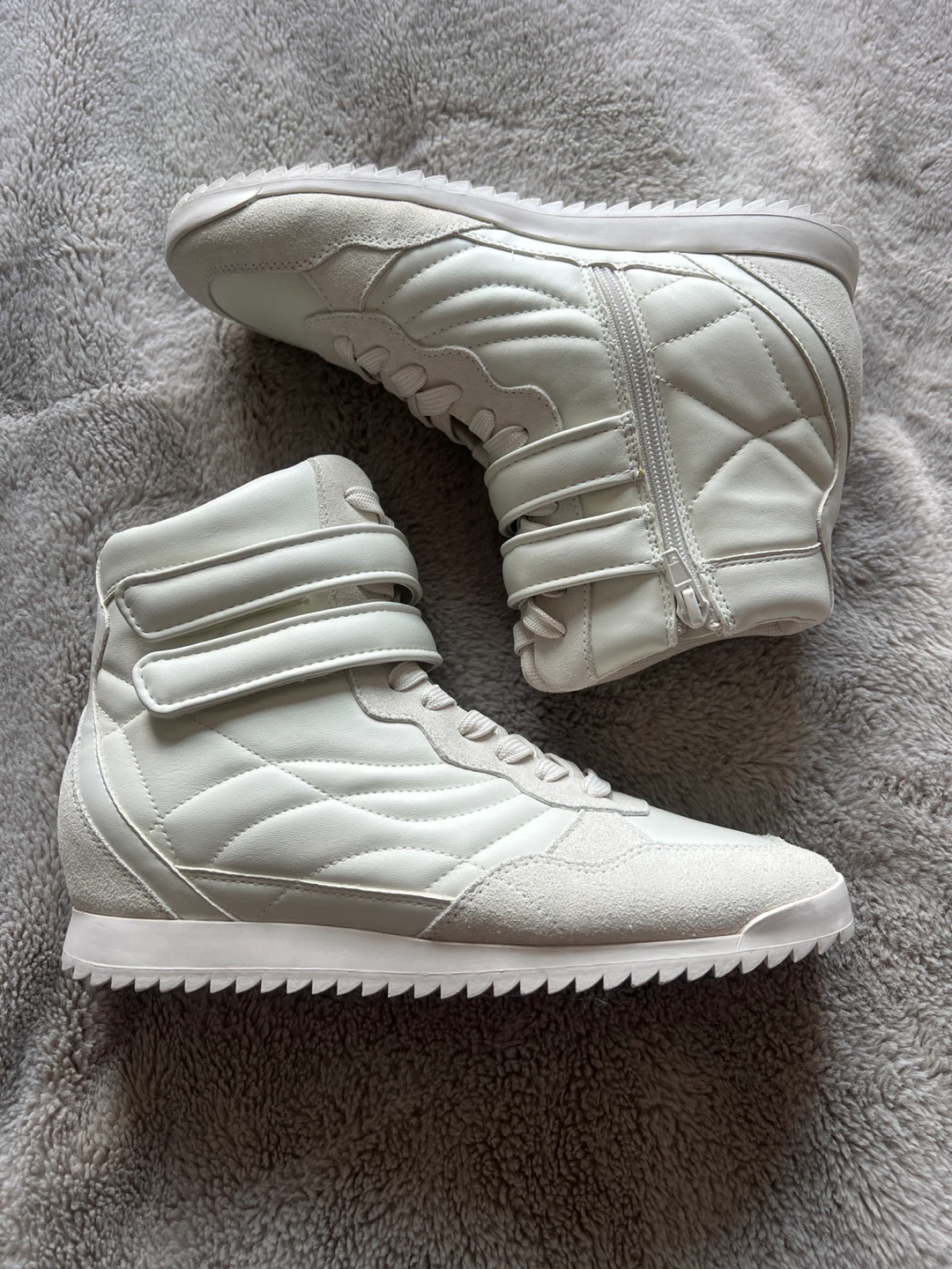 Steve Madden White Wedge Sneakers High Top Zip Lace Up - photo 4