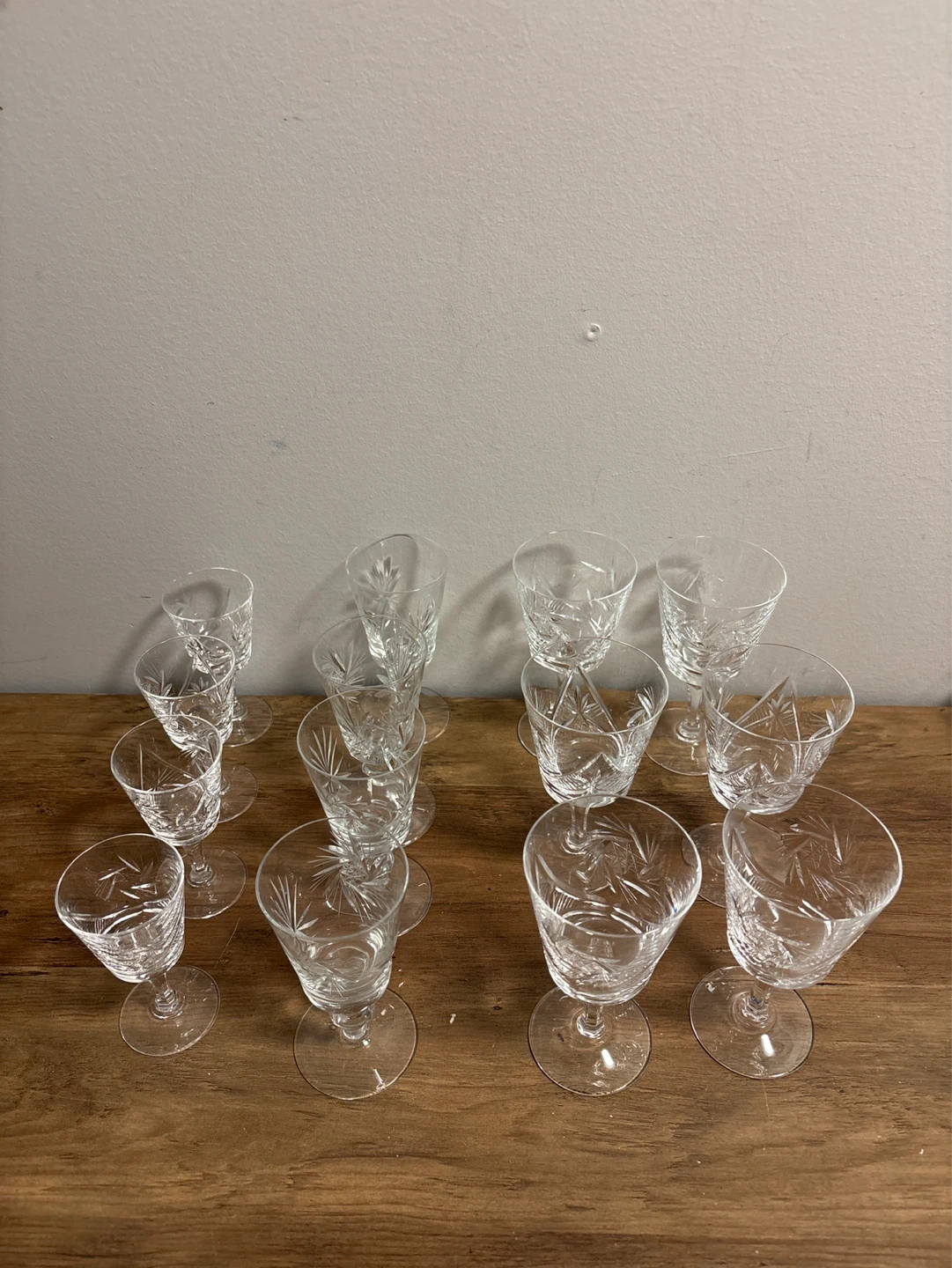 Set of vintage 14 Crystal Cut Glass Wine Glasses