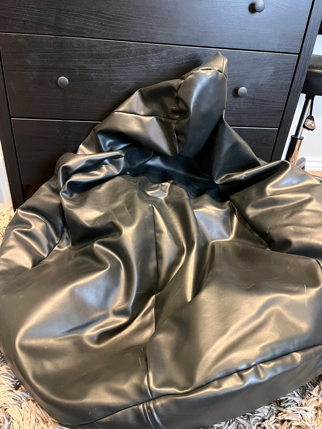 Black Faux Leather Bean Bag Chair - photo 2