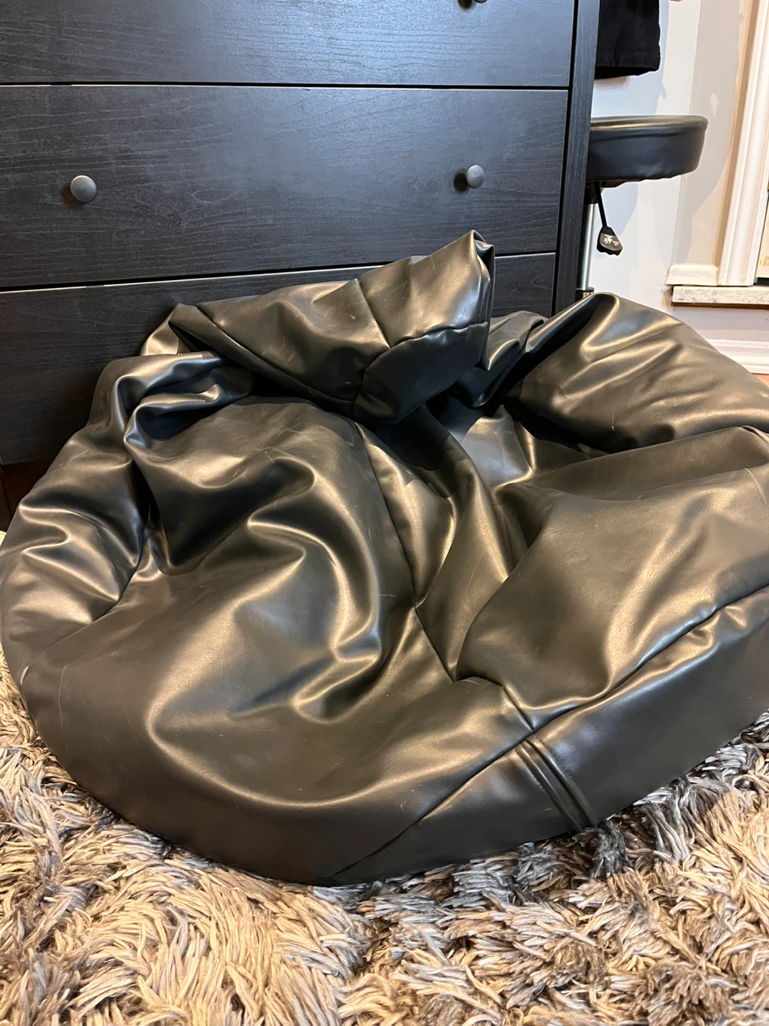 Black Faux Leather Bean Bag Chair