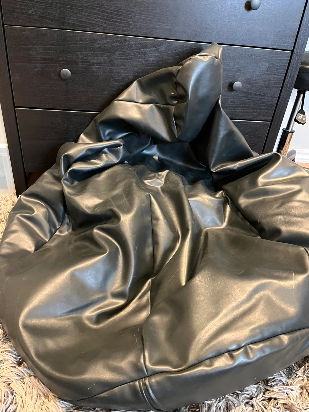 Black Faux Leather Bean Bag Chair - photo 3