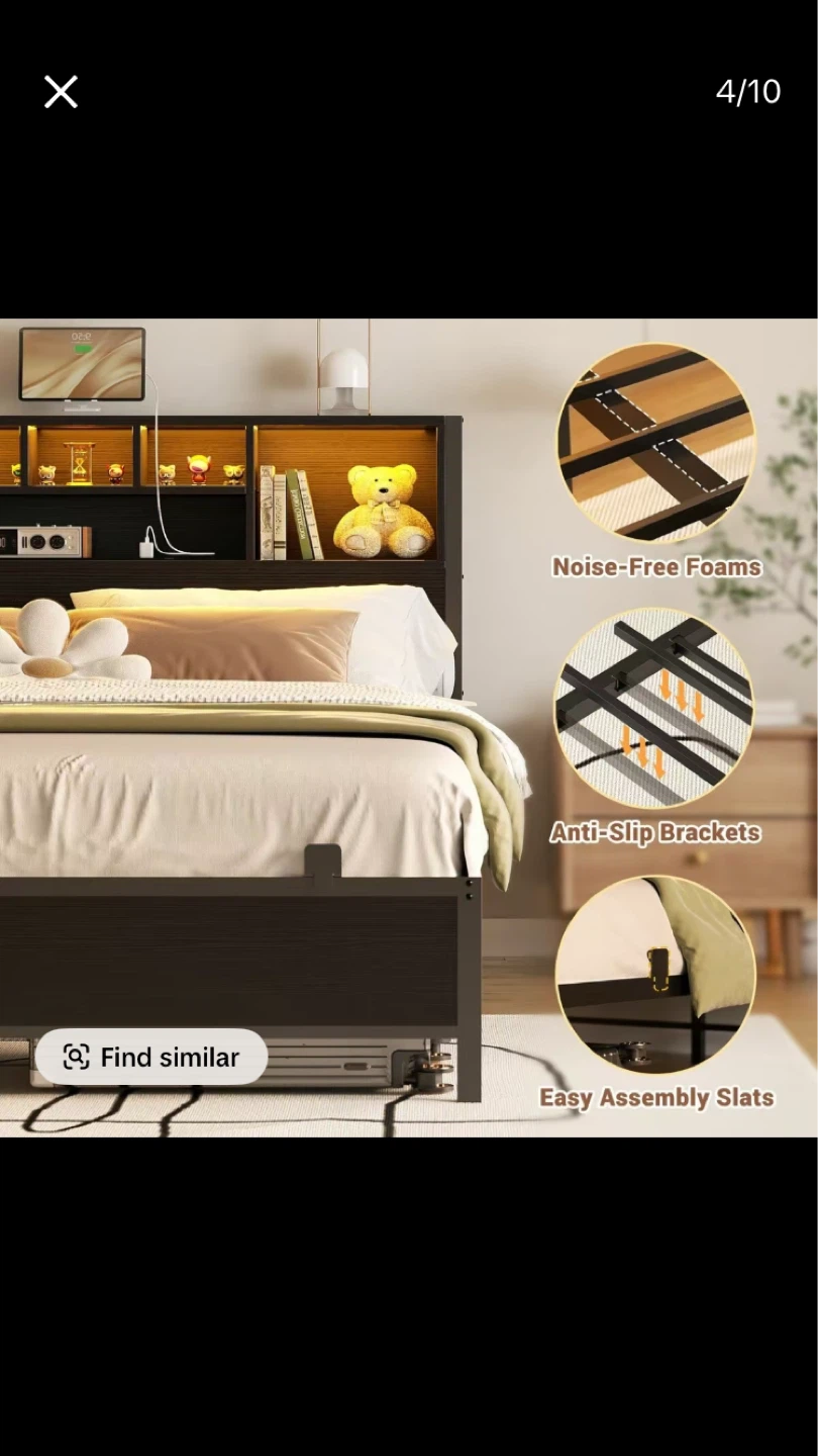 Queen Size Bed Frame with Bookcase Storage - photo 2