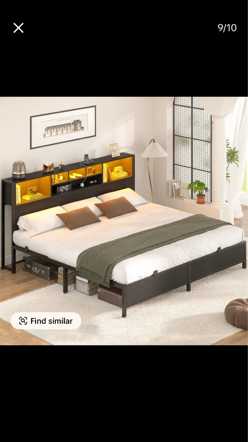 Queen Size Bed Frame with Bookcase Storage - photo 3