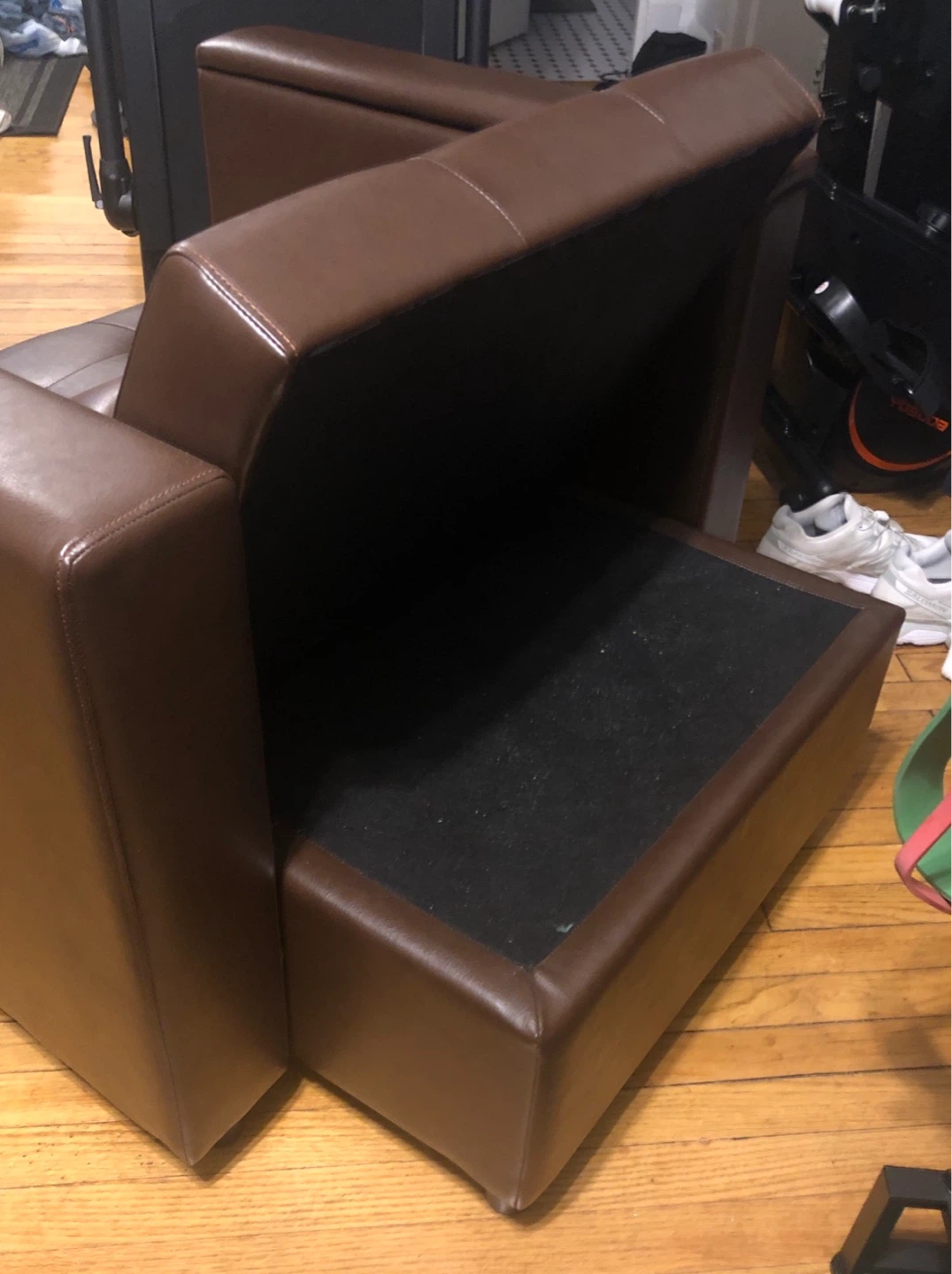 Brown Faux Leather Chair Futon and Tray Table - photo 2