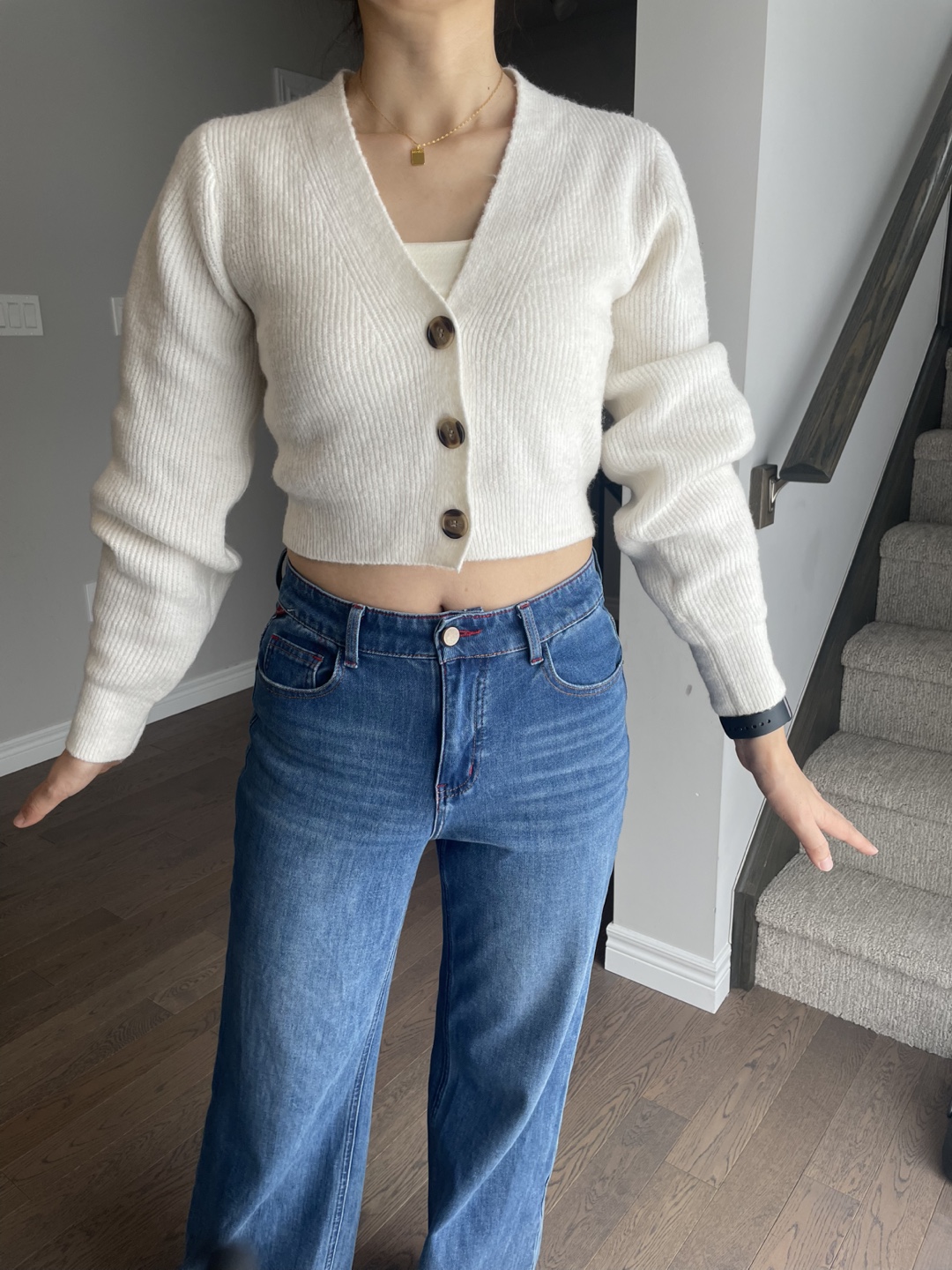 White Cropped Cardigan, Size S-M - photo 2