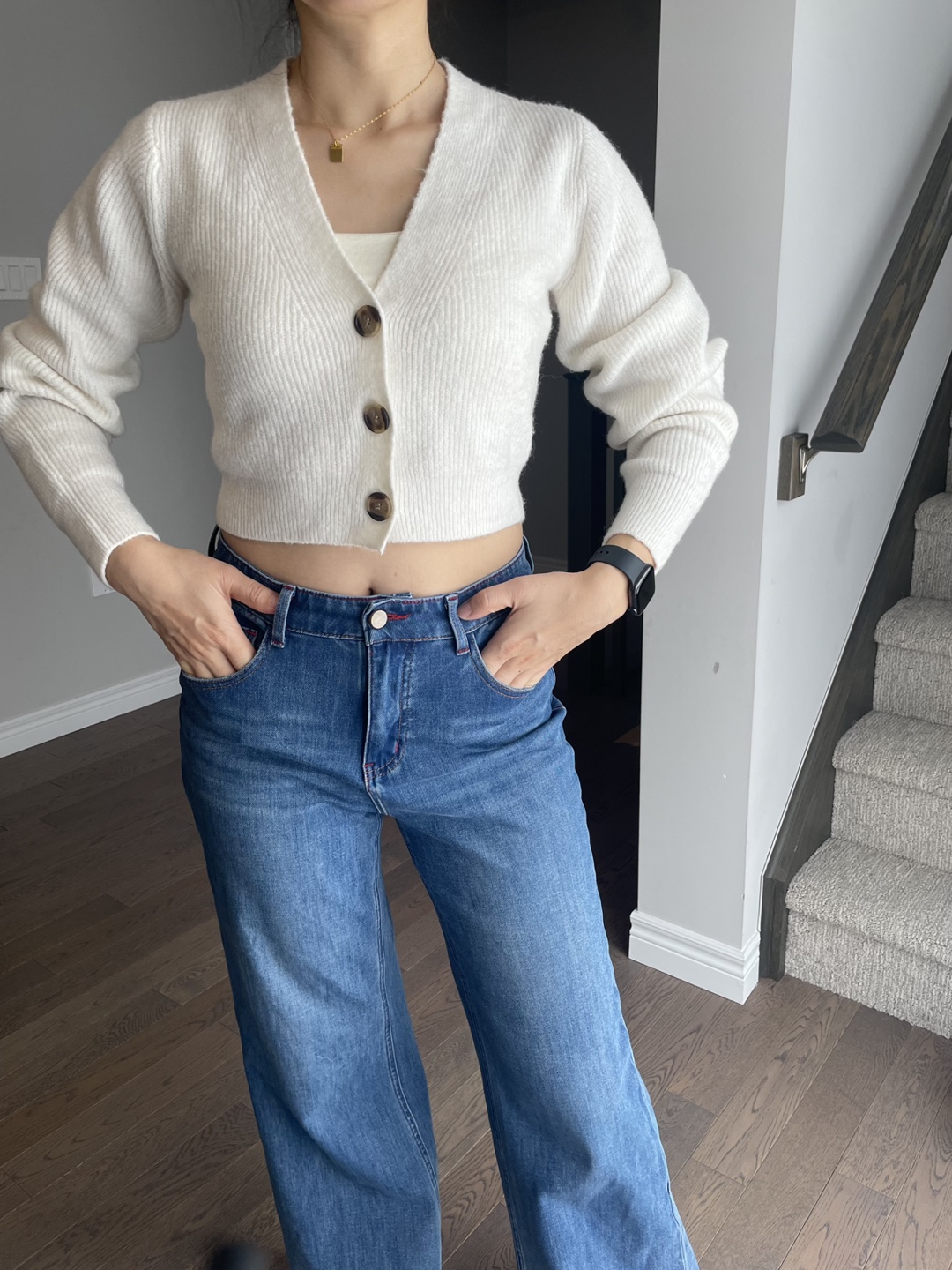White Cropped Cardigan, Size S-M