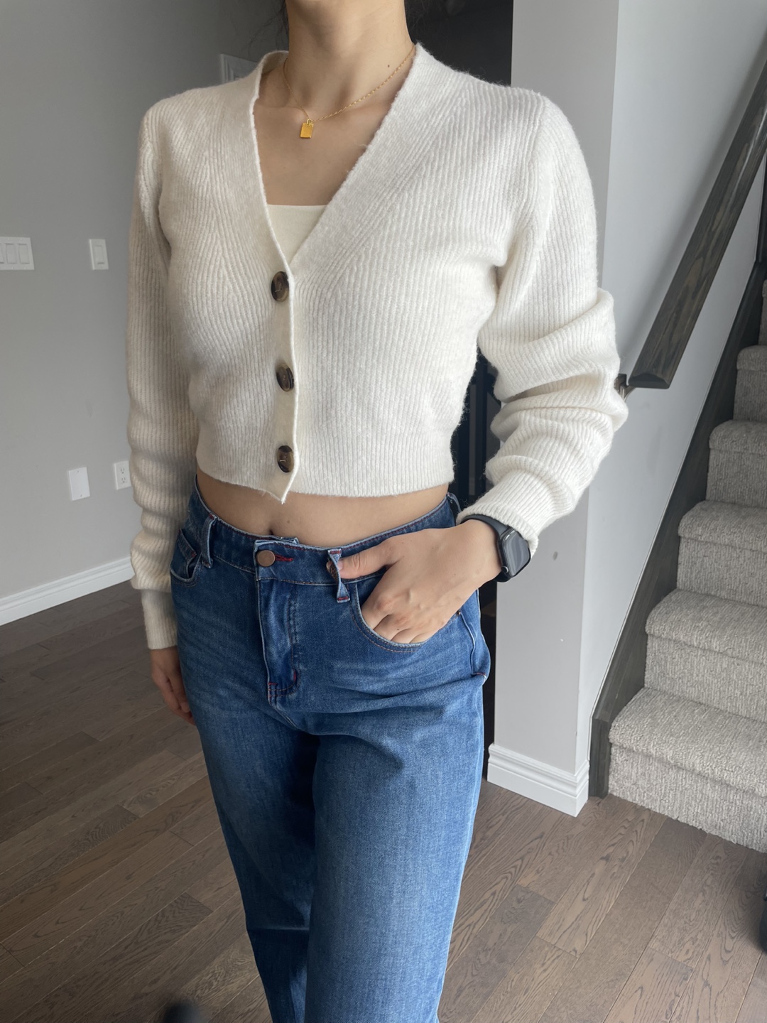 White Cropped Cardigan, Size S-M - photo 5