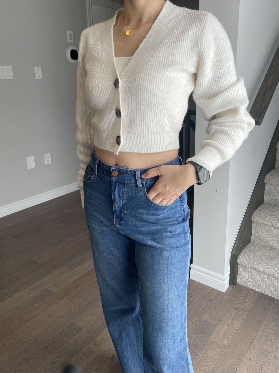 White Cropped Cardigan, Size S-M - photo 4