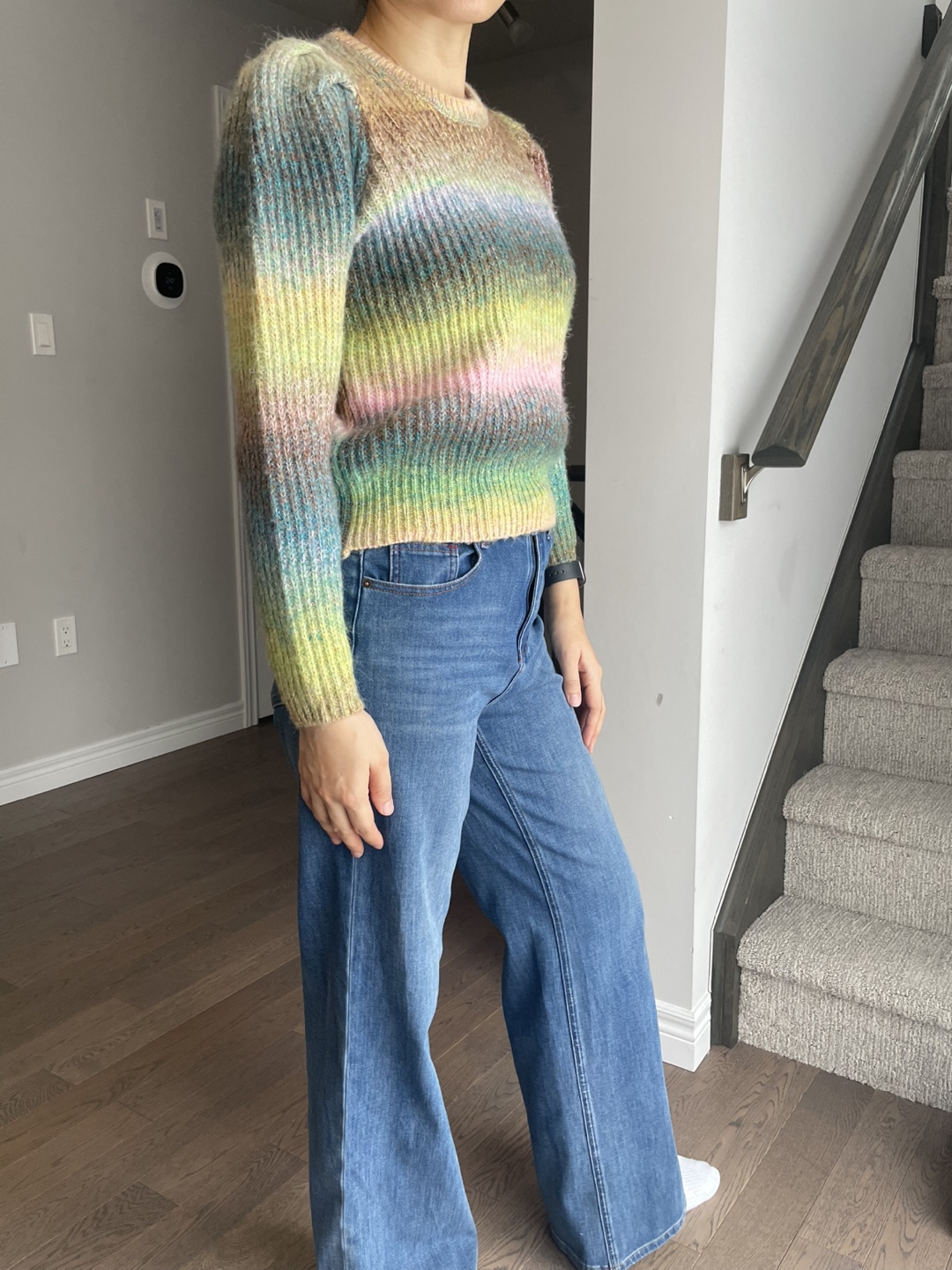 Rainbow Striped Sweater with Puff Sleeves, M - photo 4