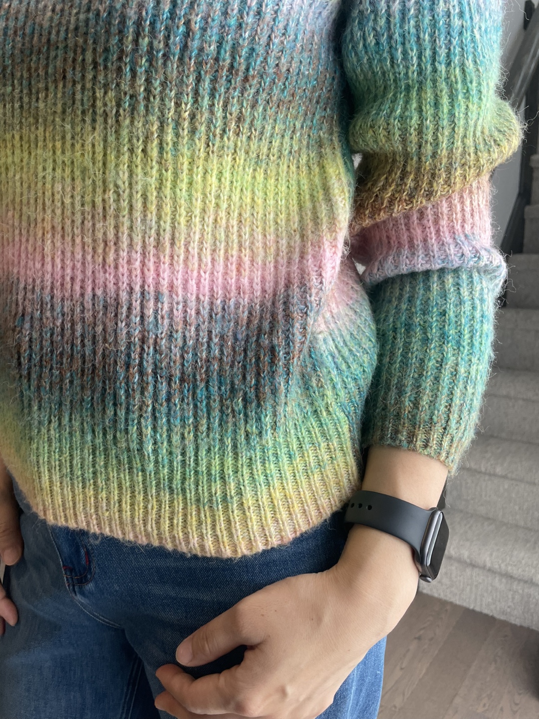 Rainbow Striped Sweater with Puff Sleeves, M - photo 5