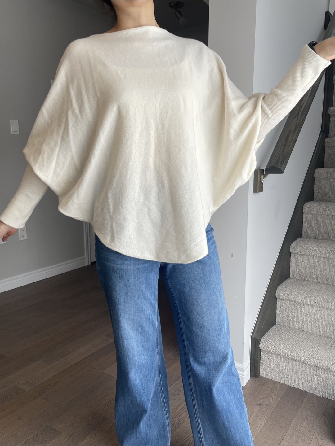 Cream Batwing Sleeve Sweater, M-L