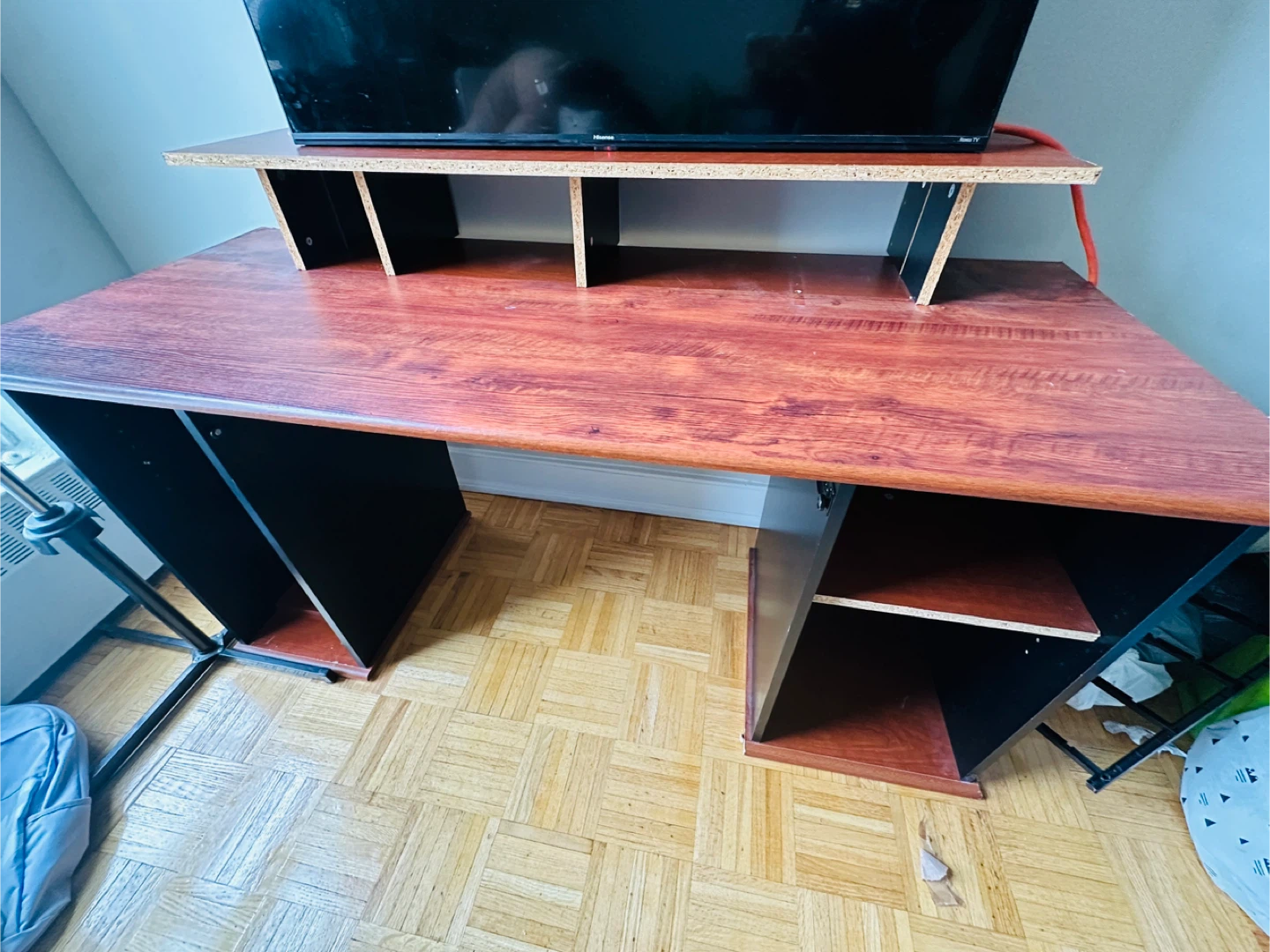 Wooden computer desk with shelves