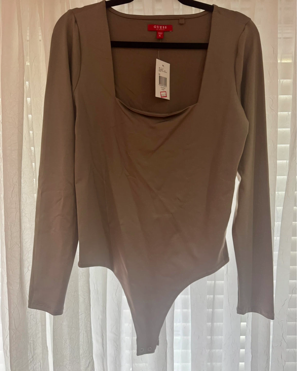 Guess Long Sleeve Square Neck Bodysuit - Taupe - XL