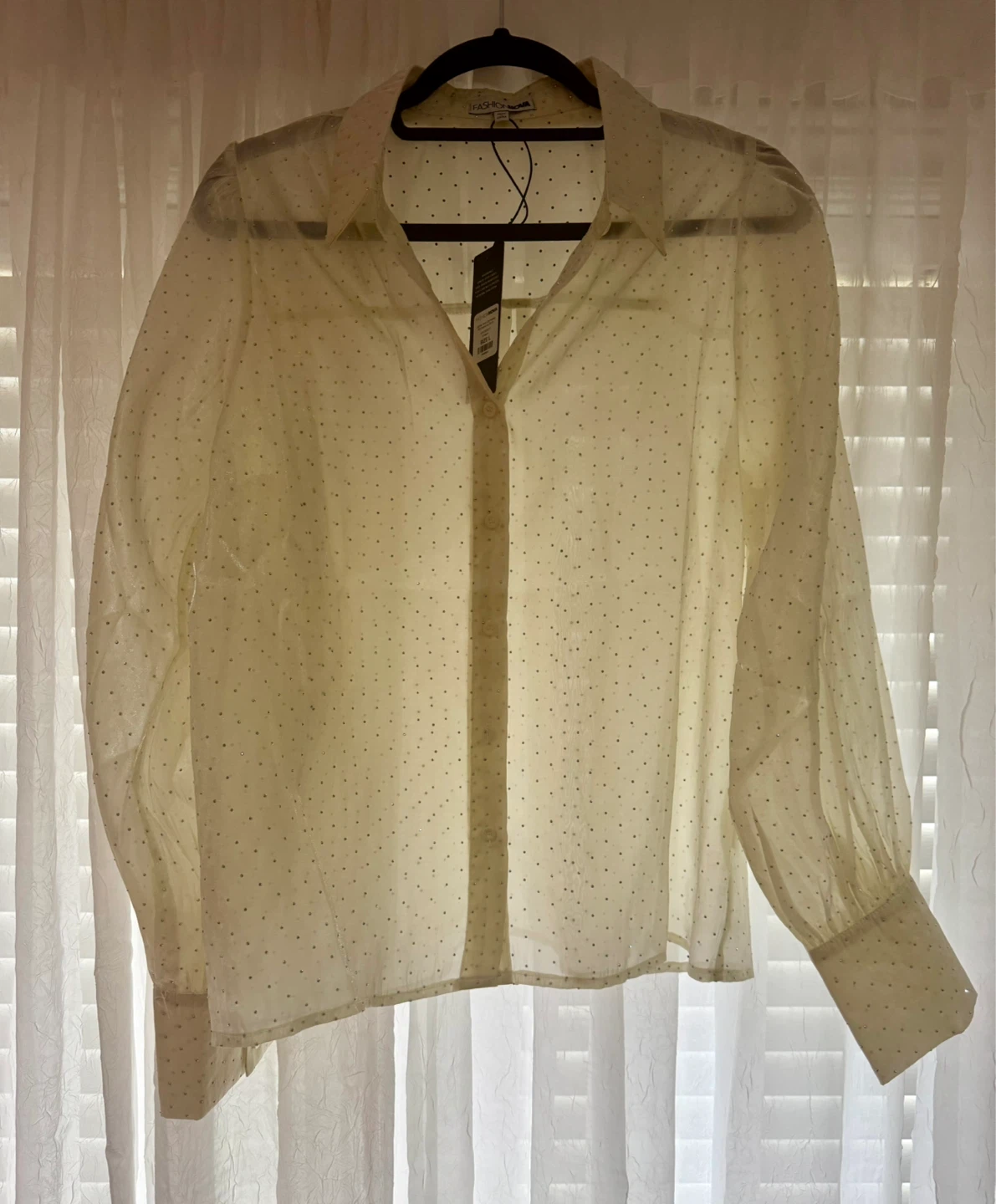 Fashion Nova sheer polka dot button-up shirt