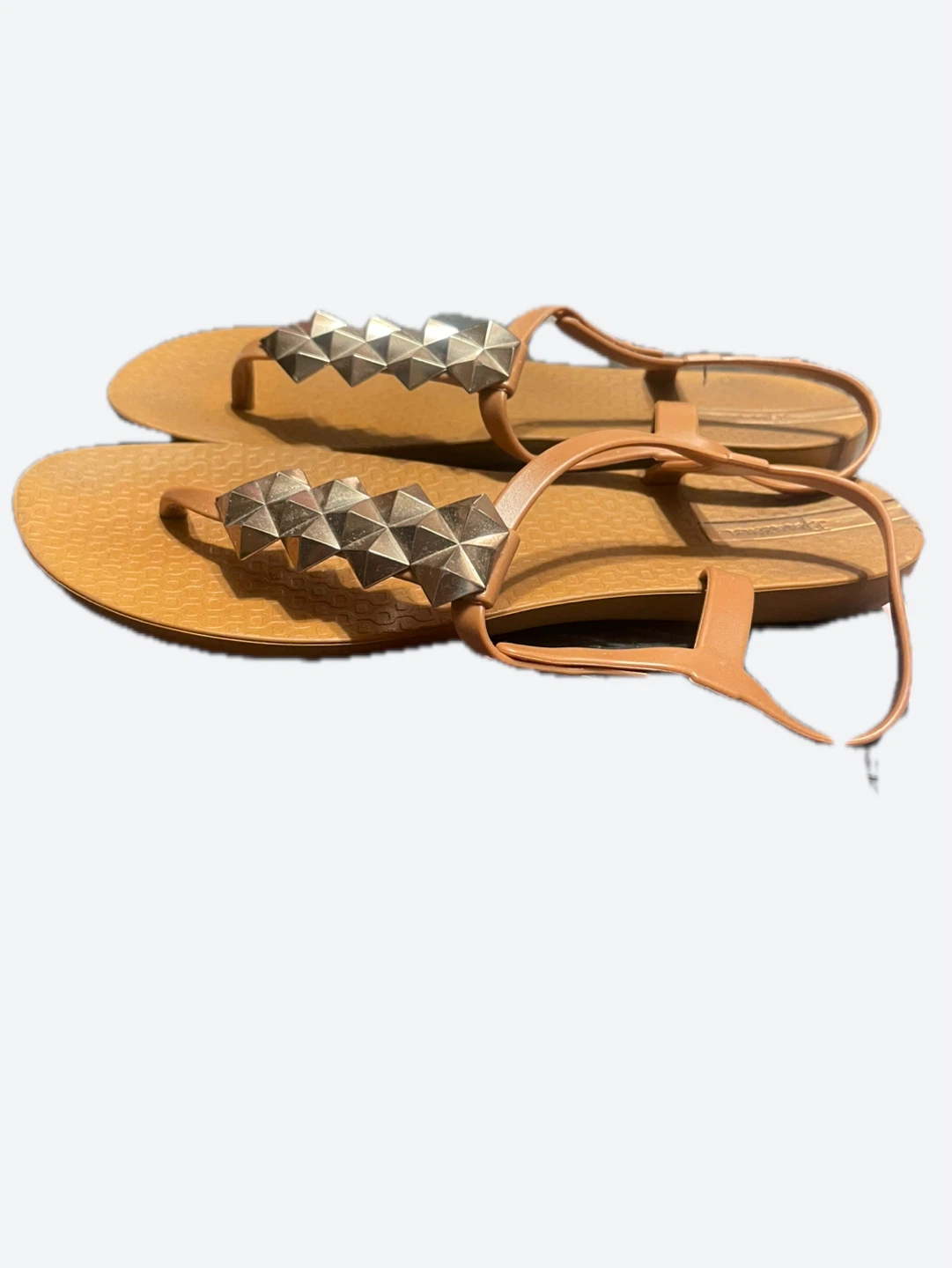 Brown Studded Thong Sandals
