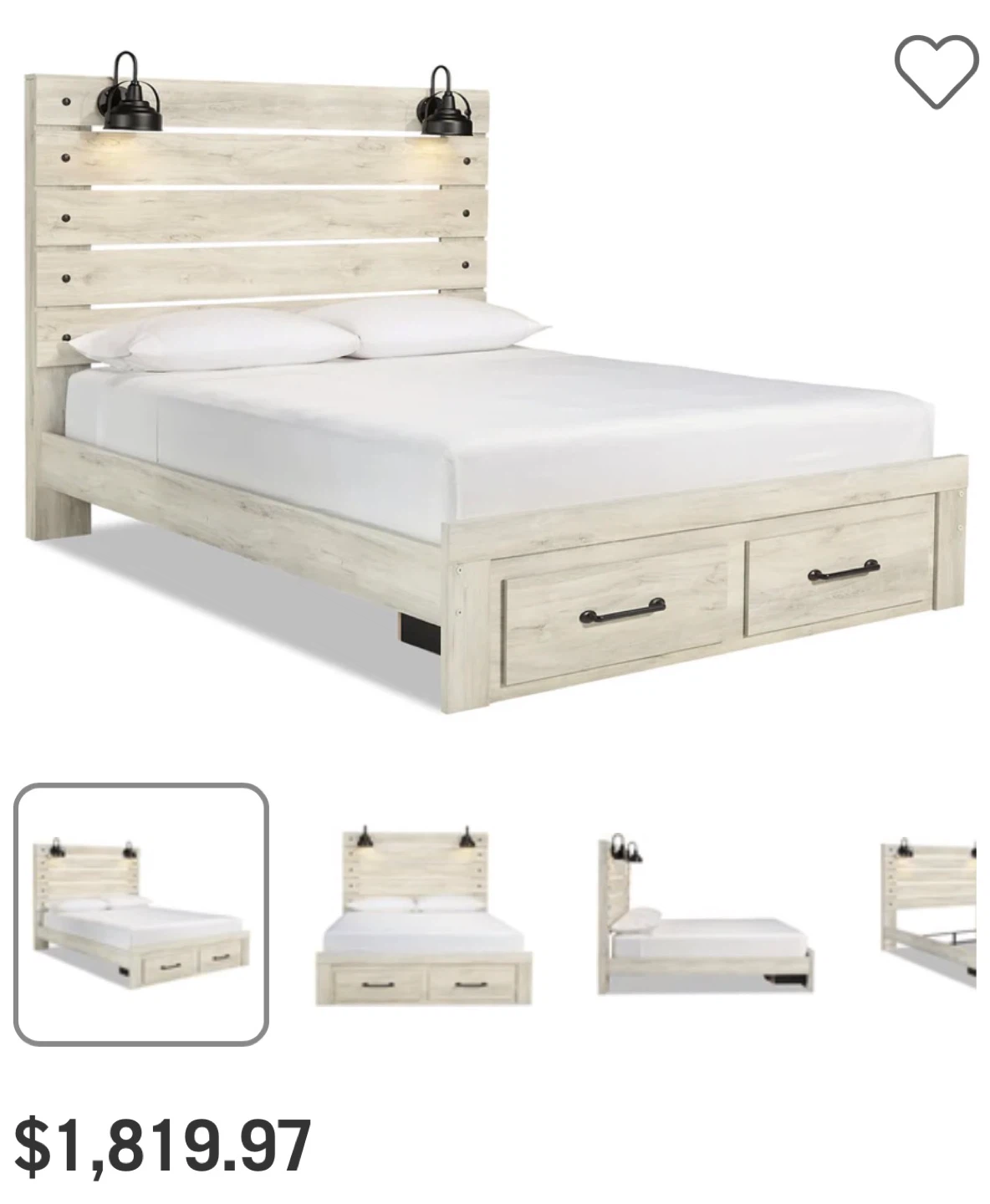 Farmhouse Bed Frame with Built-in Lights & matching side tables