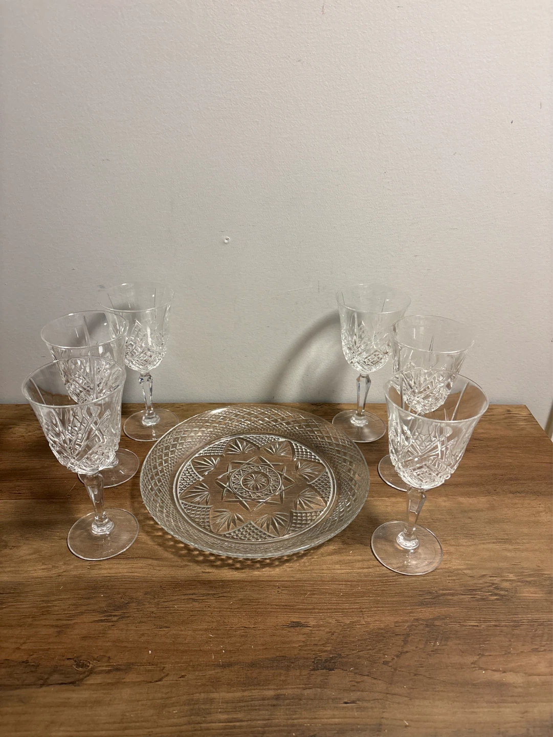 Crystal Wine Glasses and Serving Plate Set