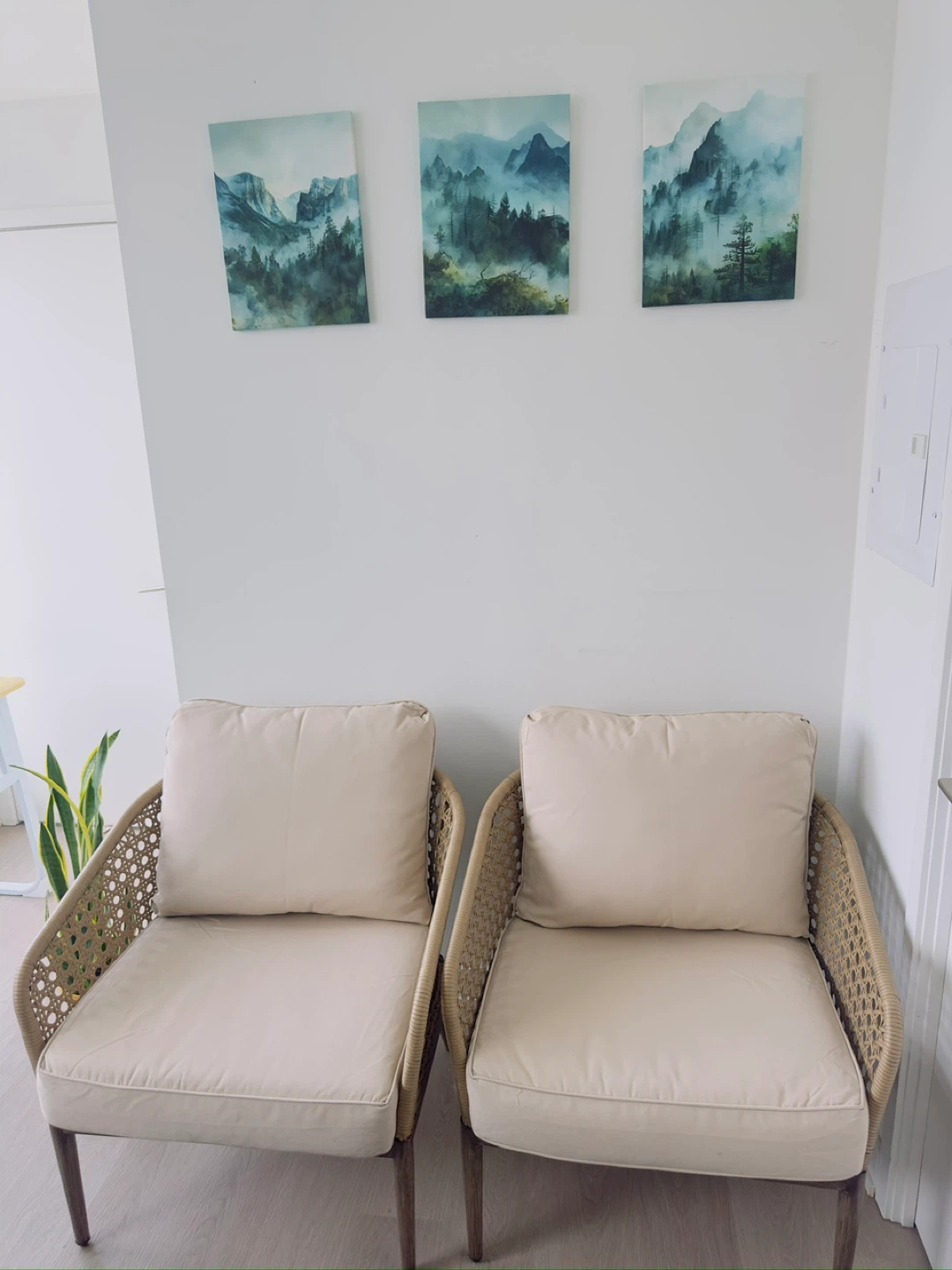 Set 2-Rattan Accent Chair with Cream Cushions